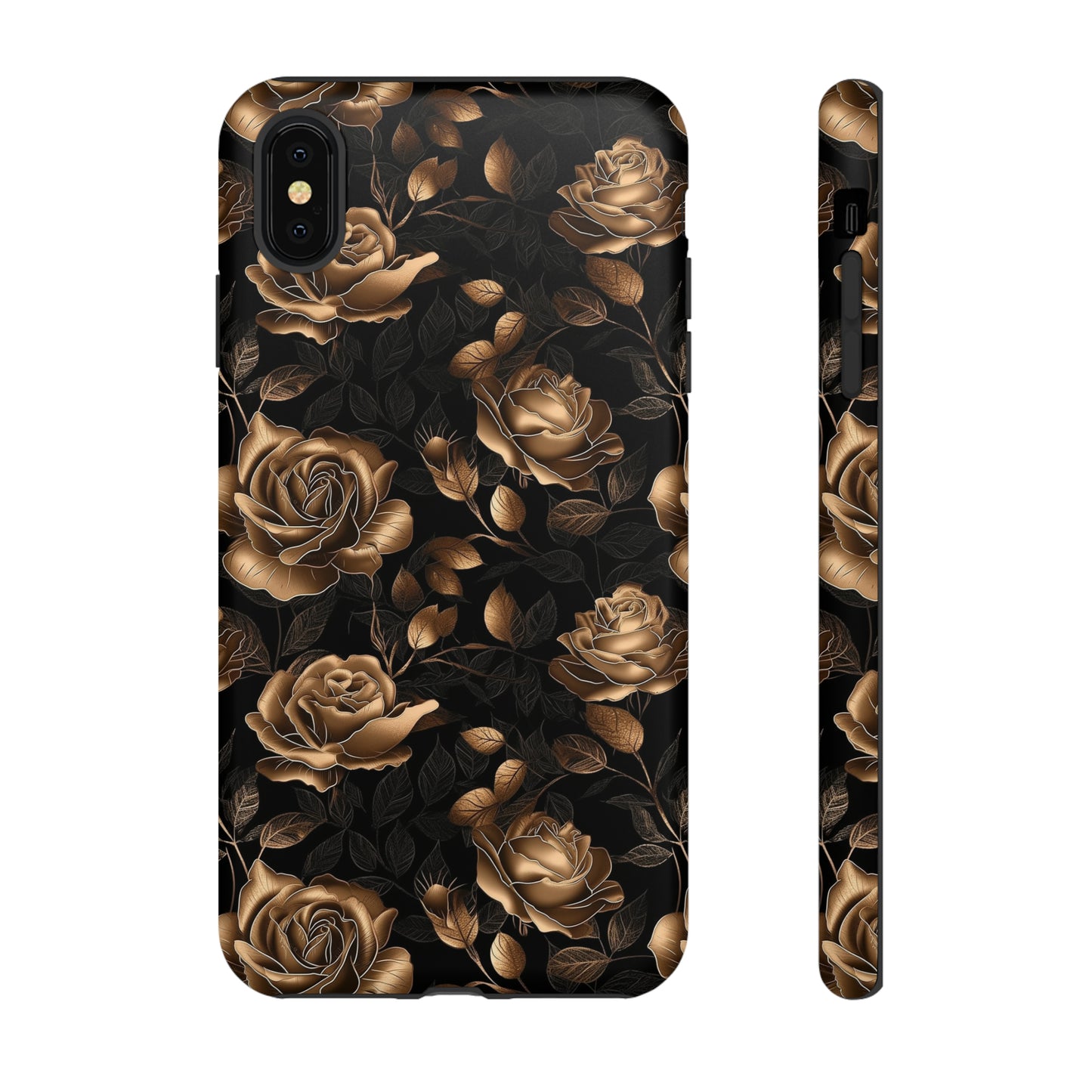 Tough Phone Case Black and Gold Roses