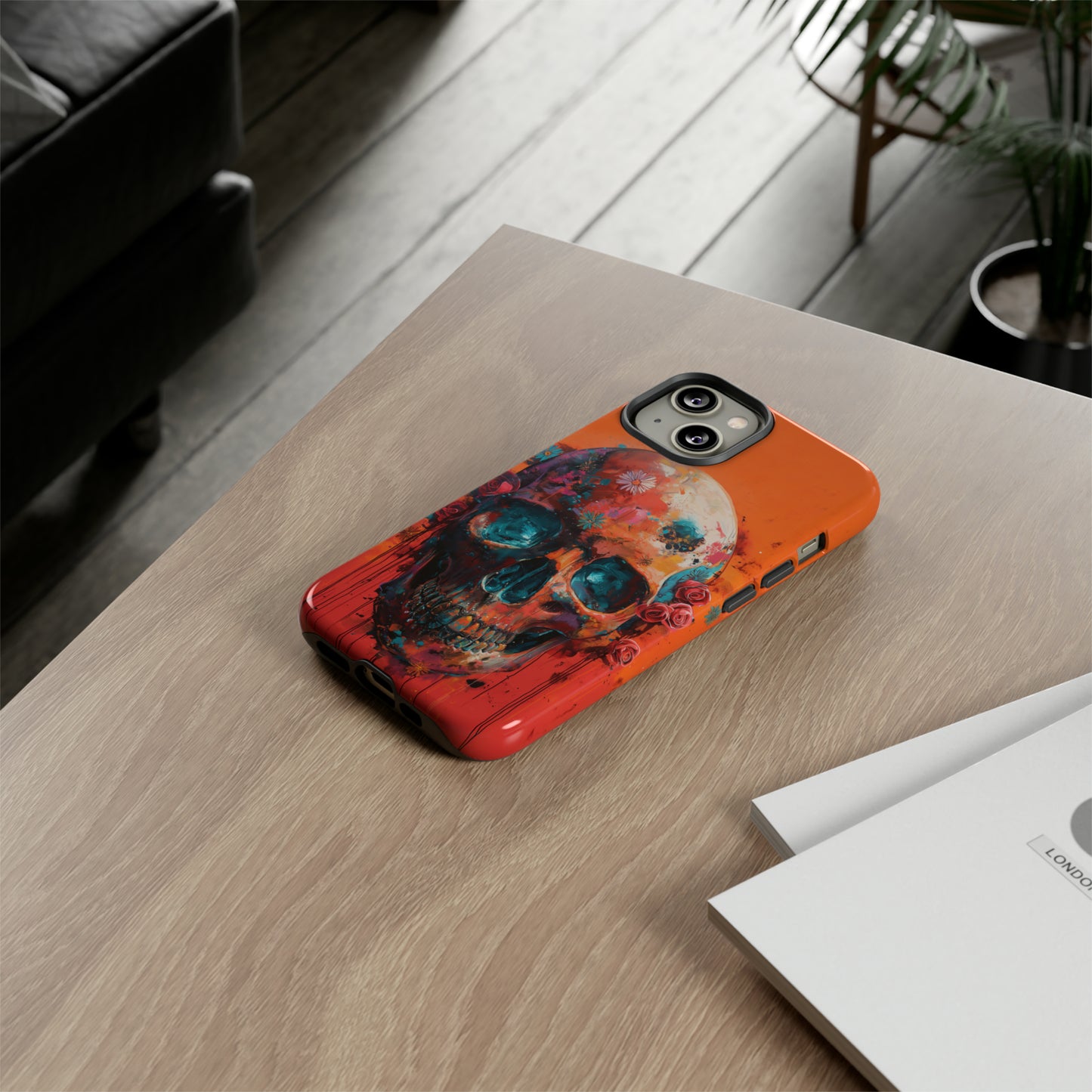 Tough Phone Case Orange Skull