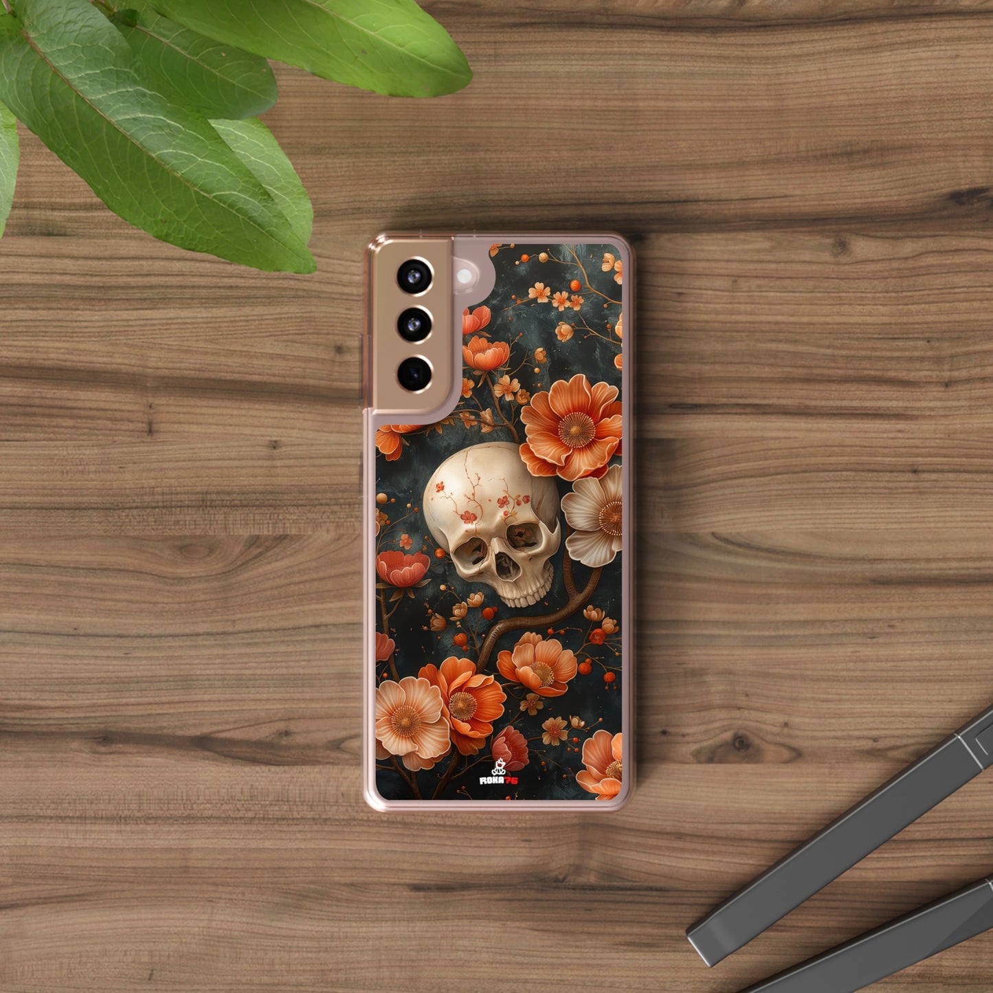 Clear Phone Cases Skull and Flowers Design