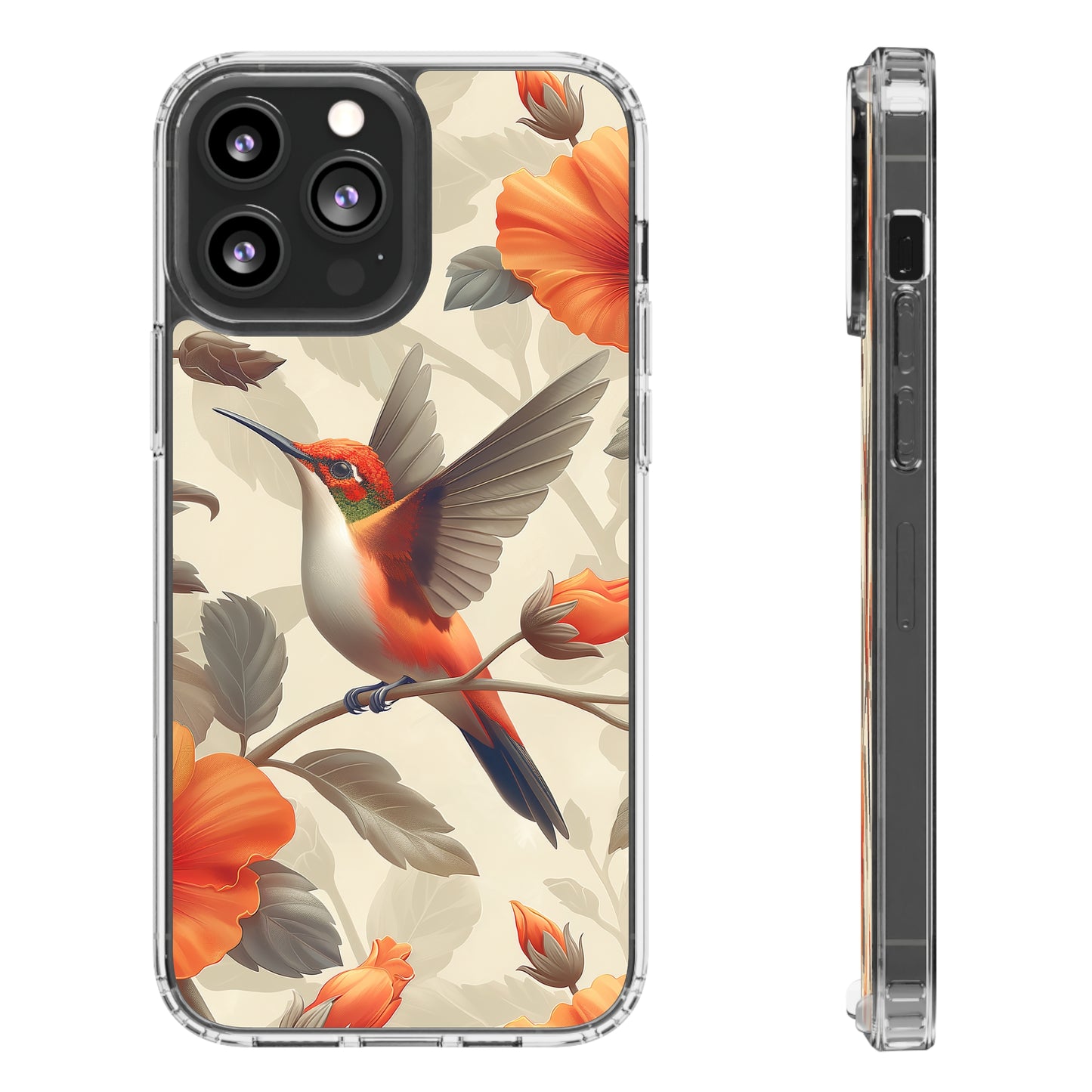 Clear Phone Cases Pastel Flowers Hummingbird