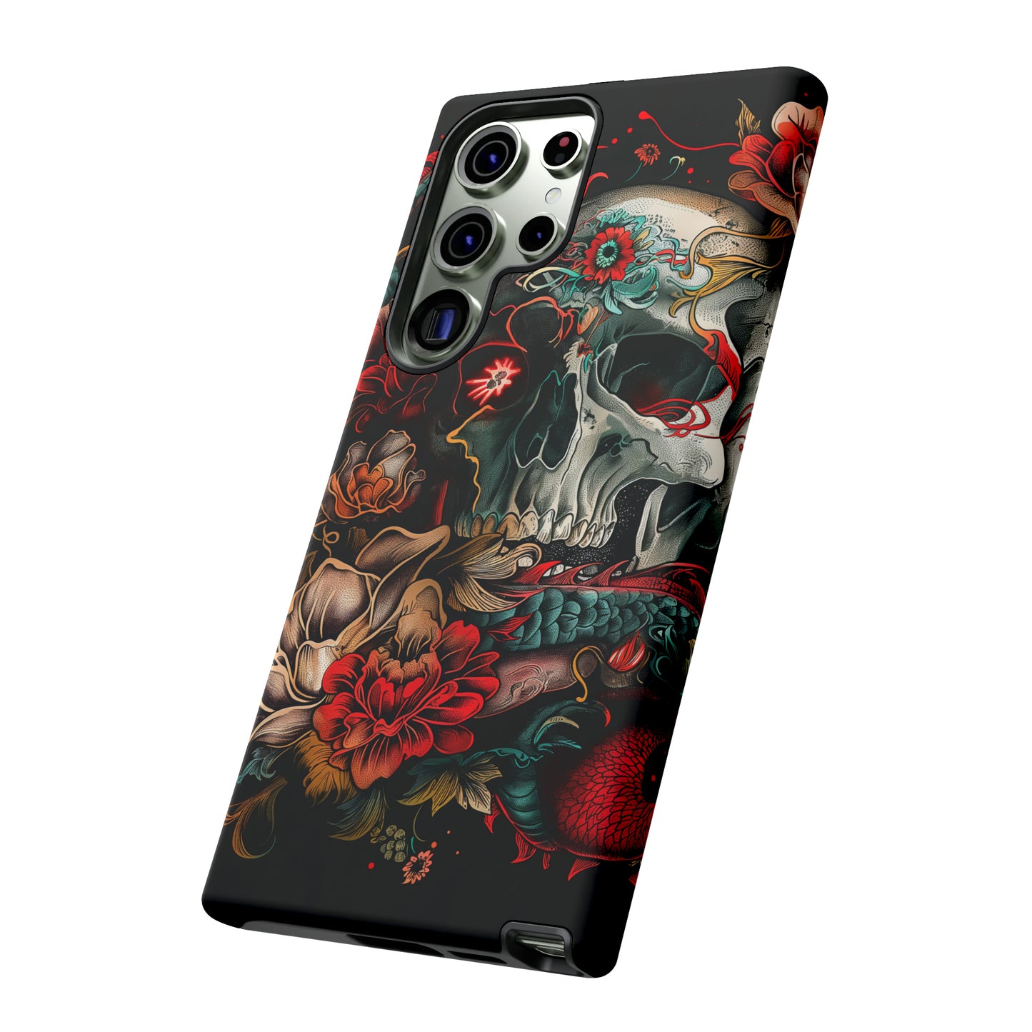 Tough Phone Case Skull and Rose