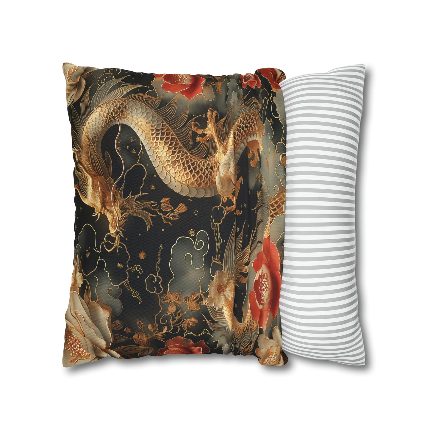 Spun Polyester Square Pillow Gold Dragon