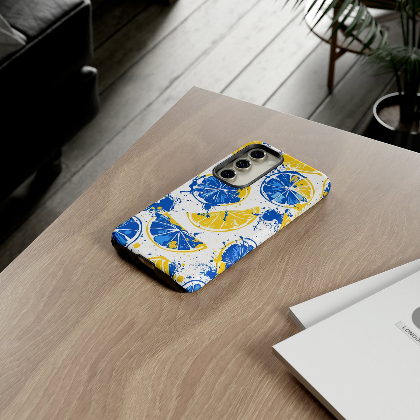 Tough Phone Case Lemon Blue and Yellow