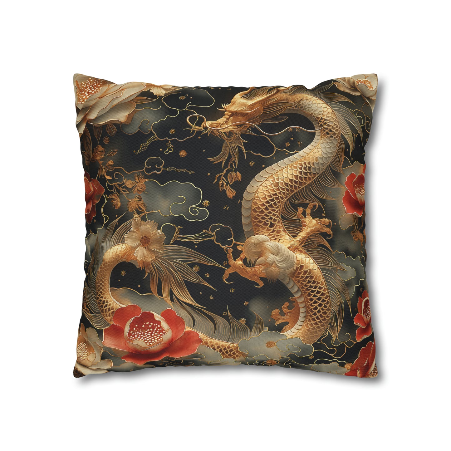 Spun Polyester Square Pillow Gold Dragon