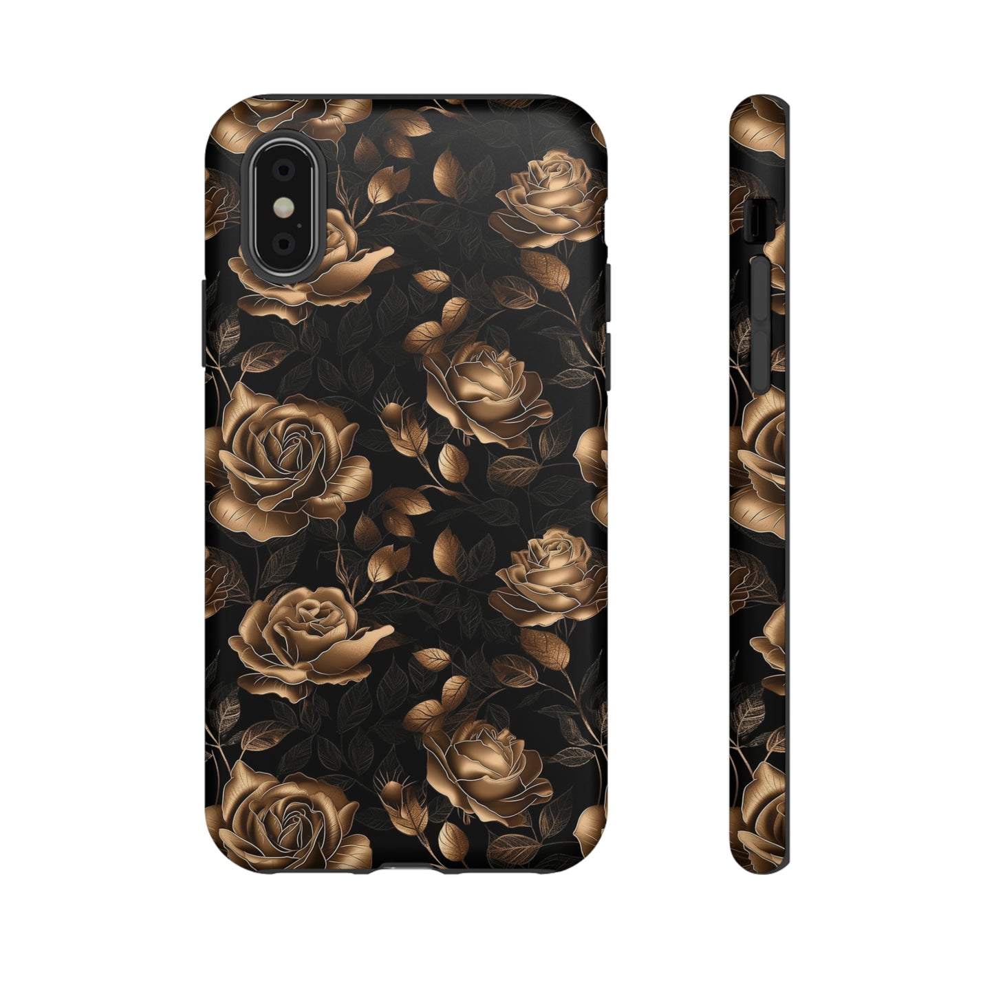 Tough Phone Case Black and Gold Roses