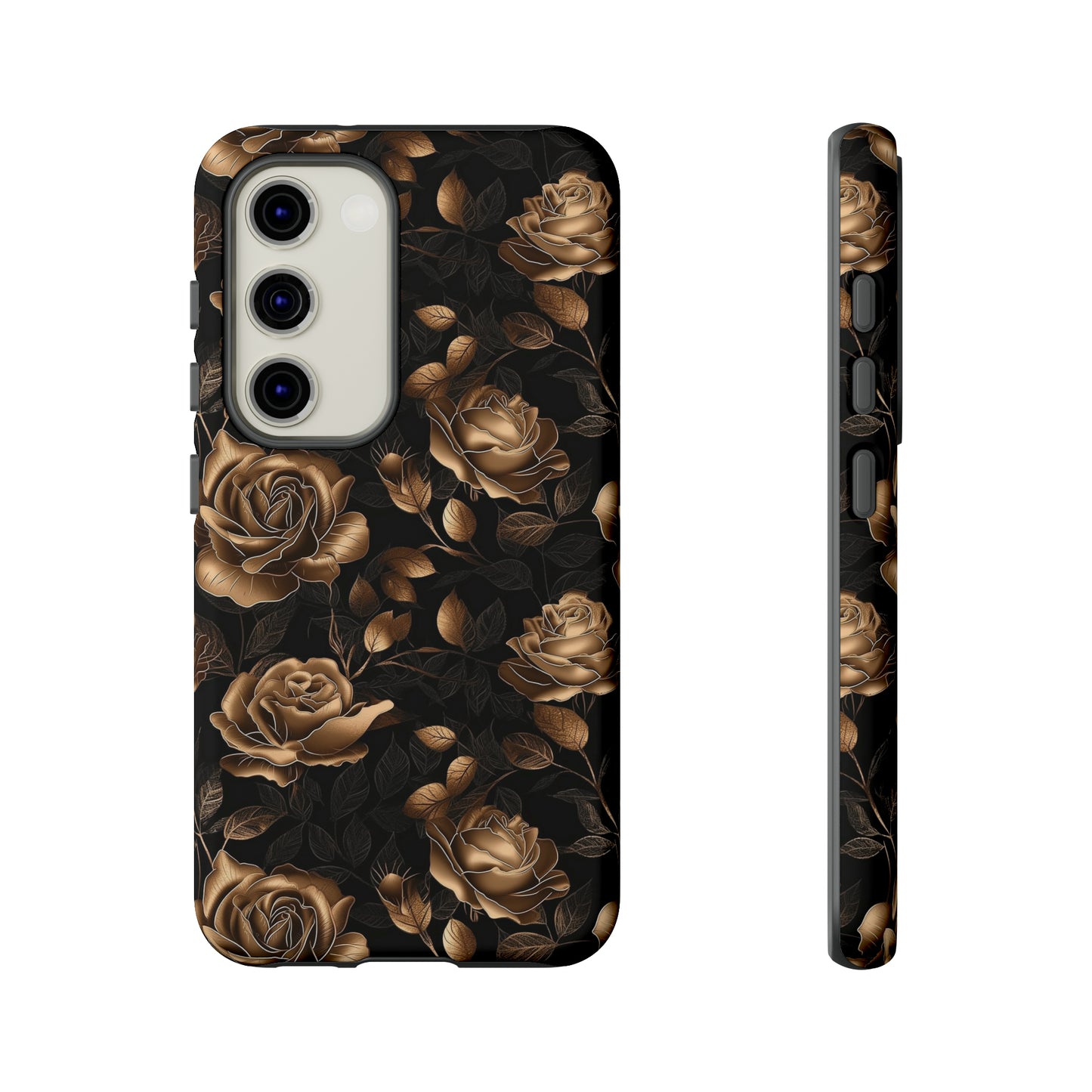 Tough Phone Case Black and Gold Roses