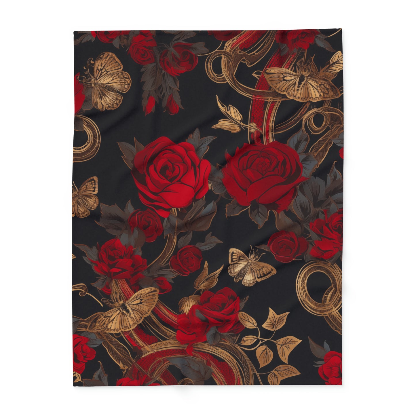 Arctic Fleece Blanket Roses and Gold Butterfly