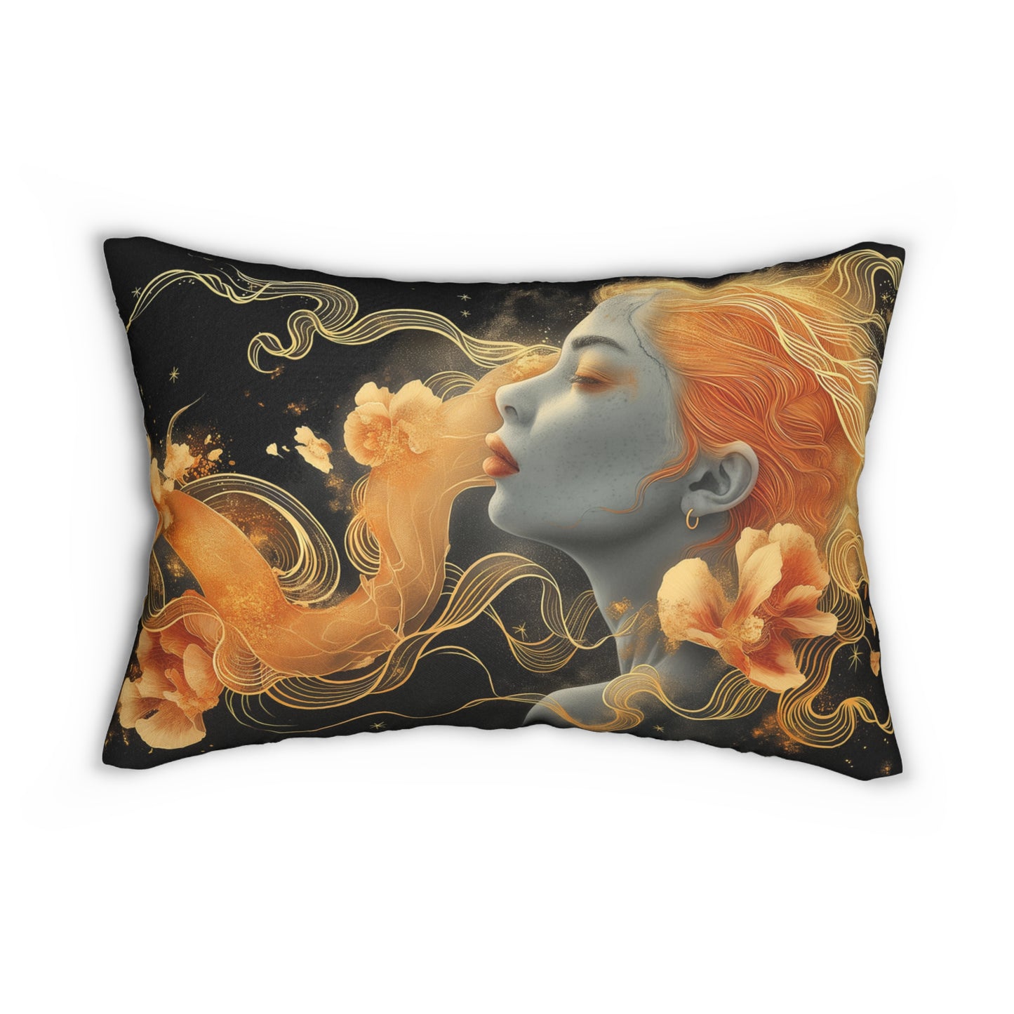 Spun Polyester Lumbar Pillow Gold Lady Dragon