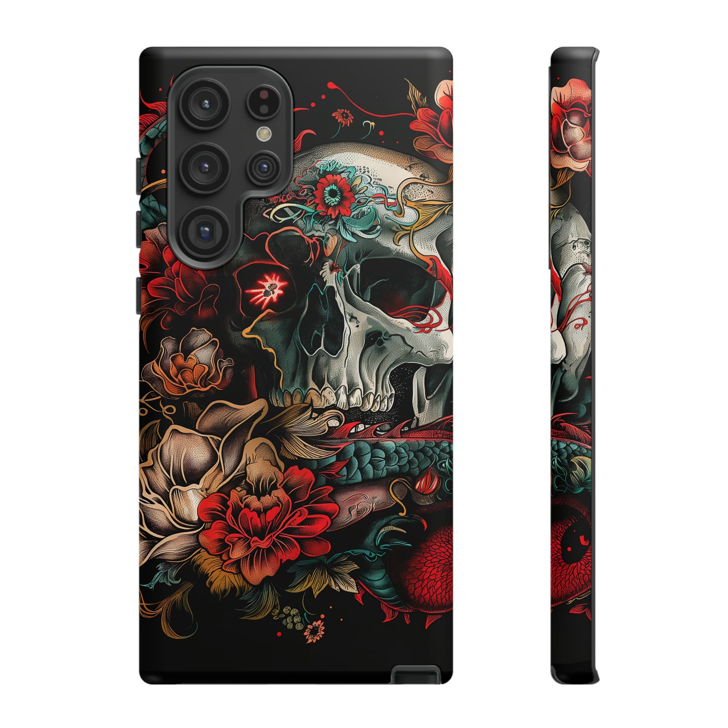 Tough Phone Case Skull and Rose