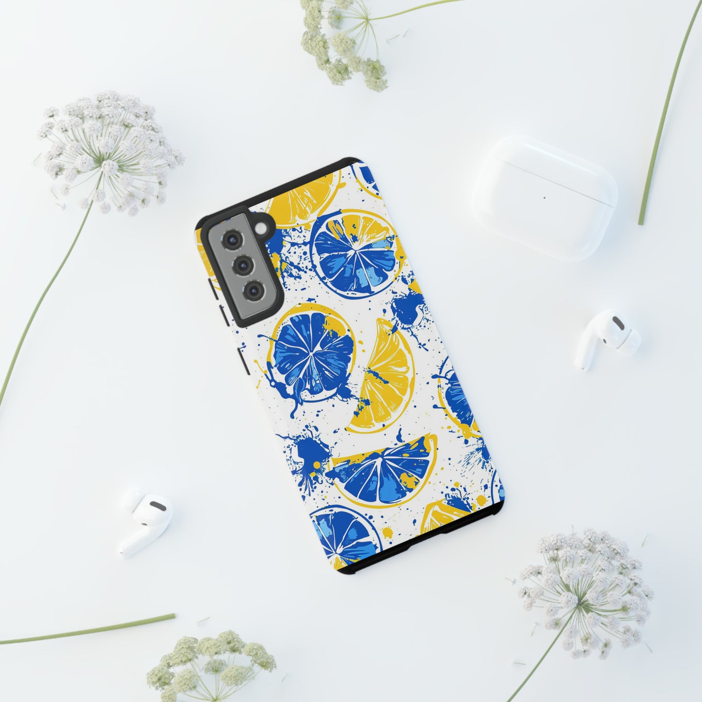 Tough Phone Case Lemon Blue and Yellow