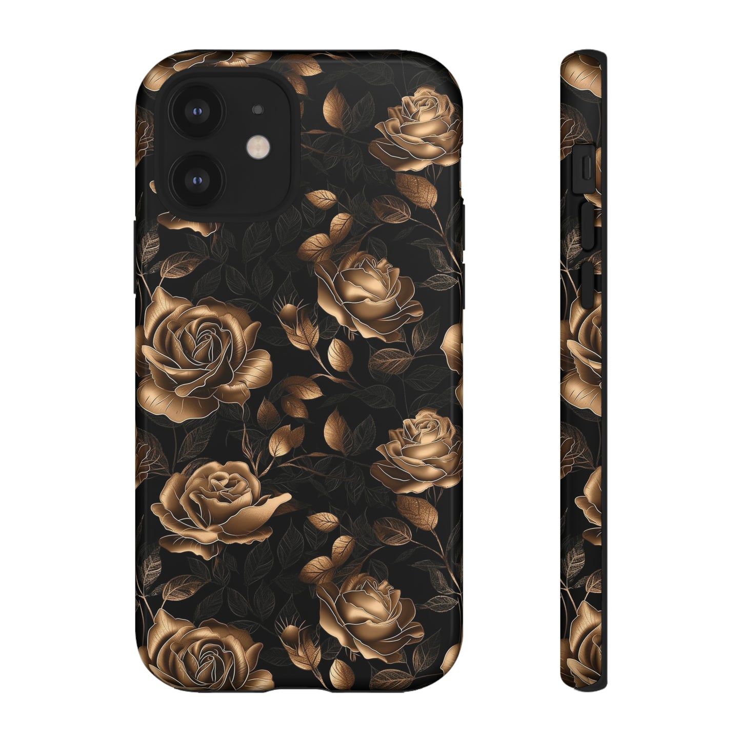 Tough Phone Case Black and Gold Roses