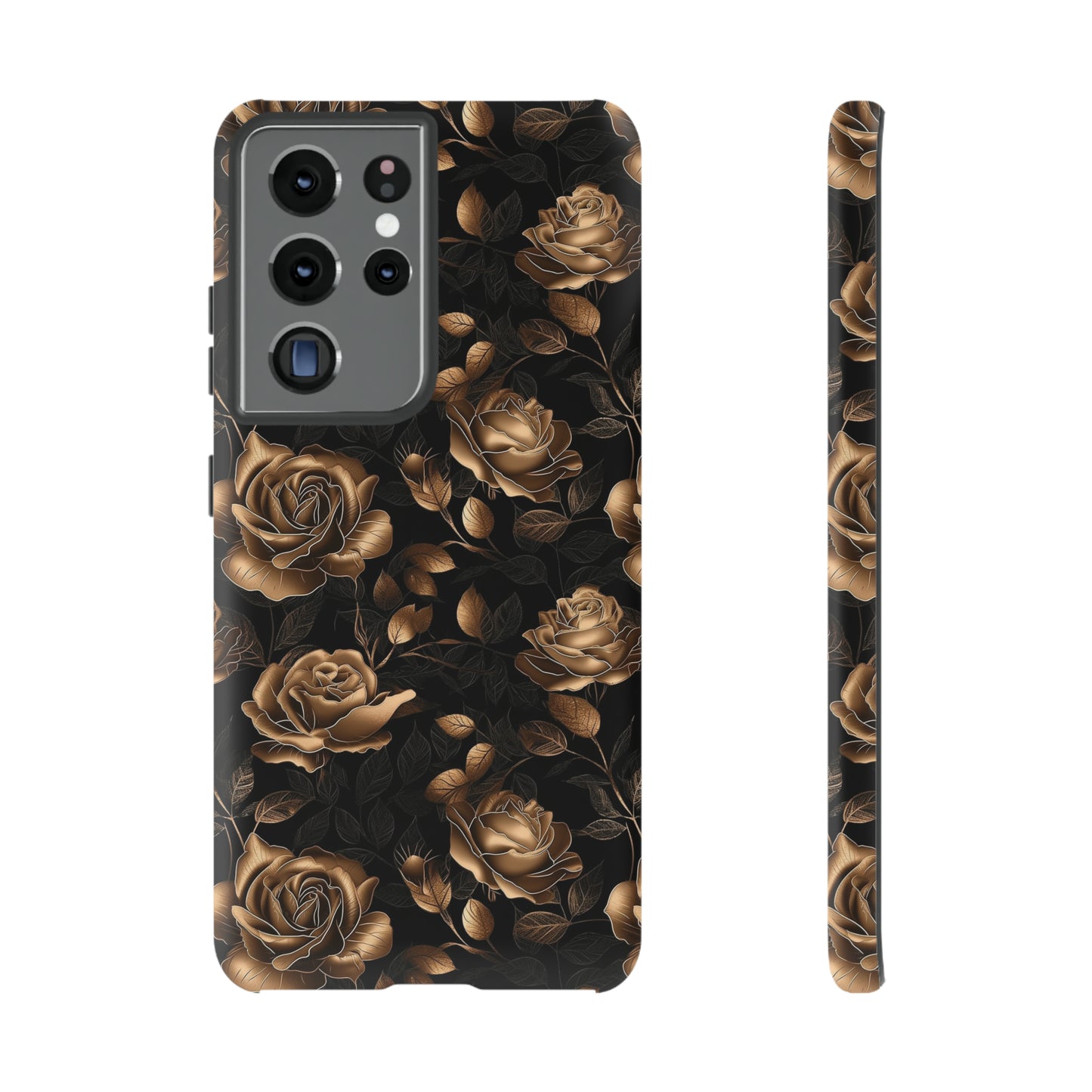 Tough Phone Case Black and Gold Roses