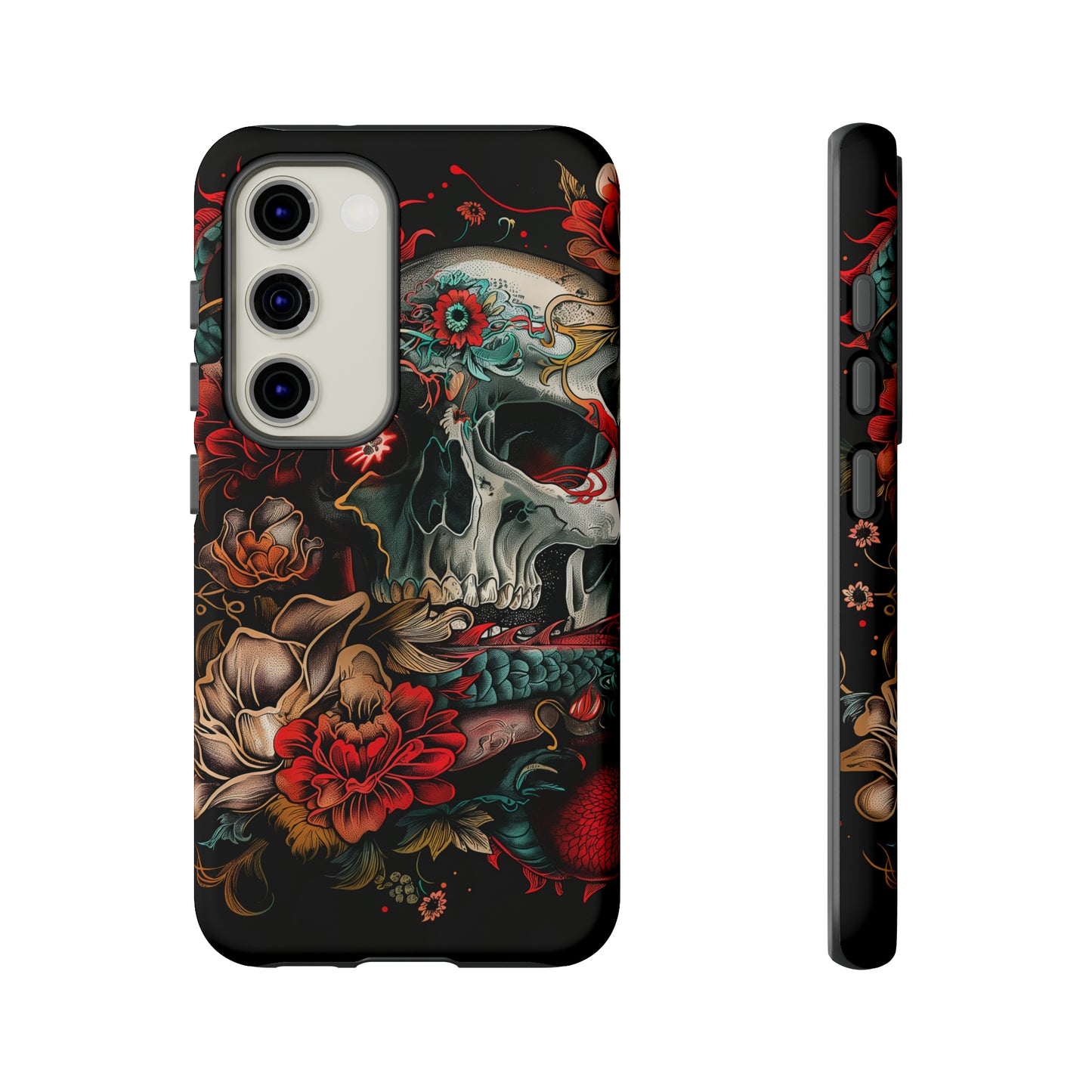 Tough Phone Case Skull and Rose