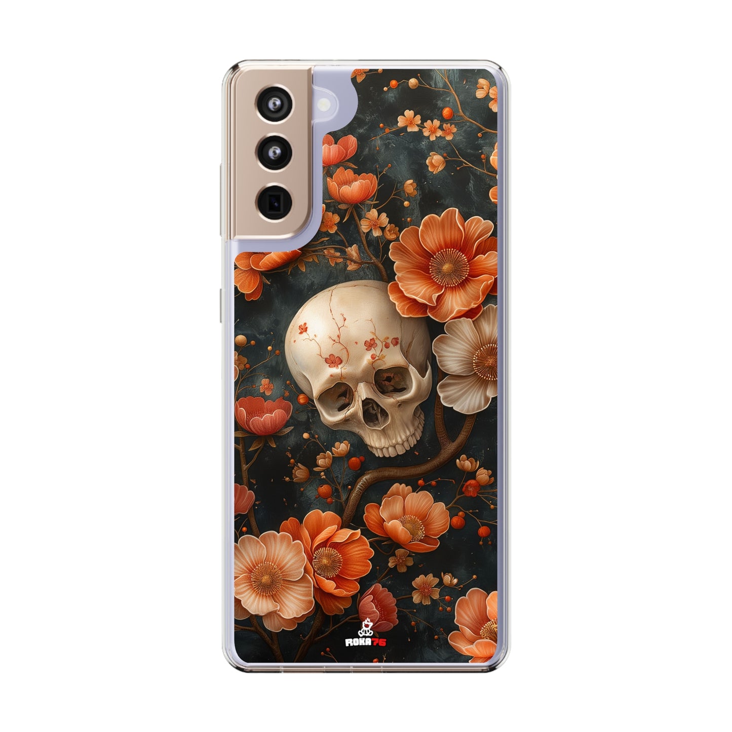 Clear Phone Cases Skull and Flowers Design