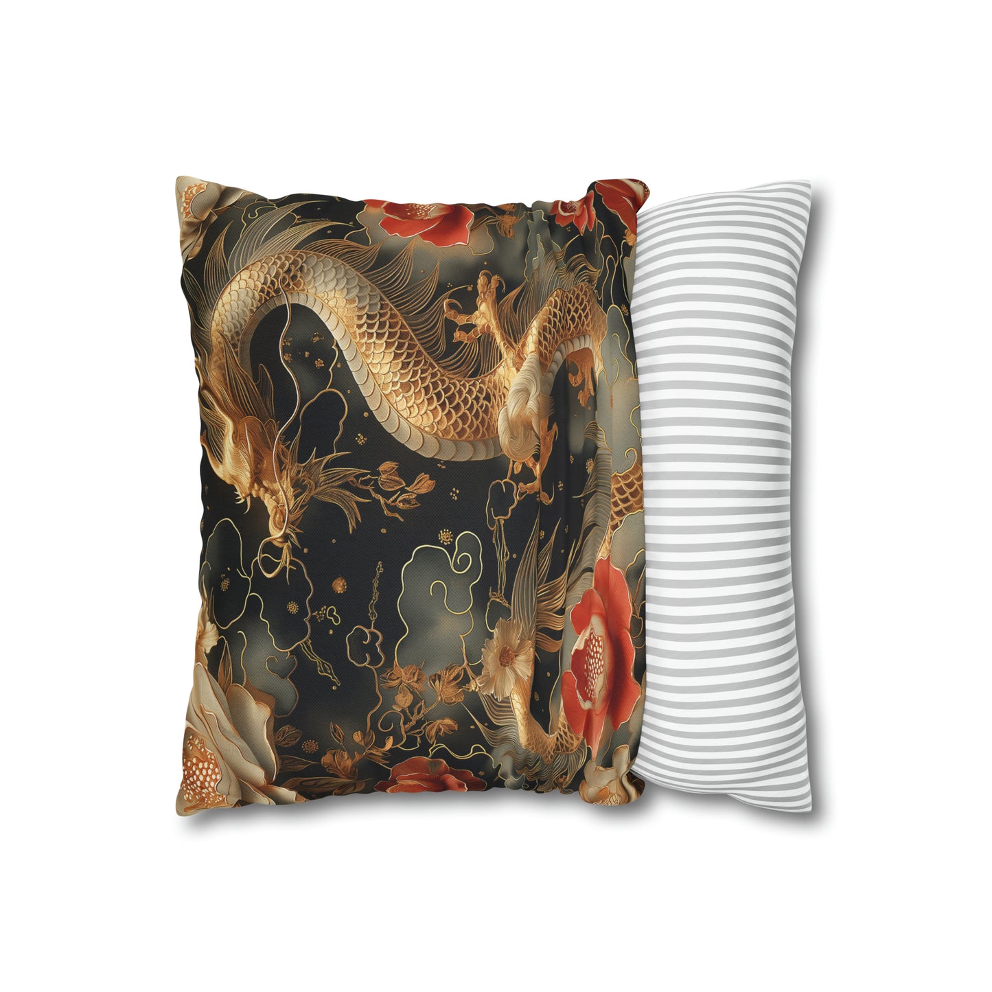 Spun Polyester Square Pillow Gold Dragon