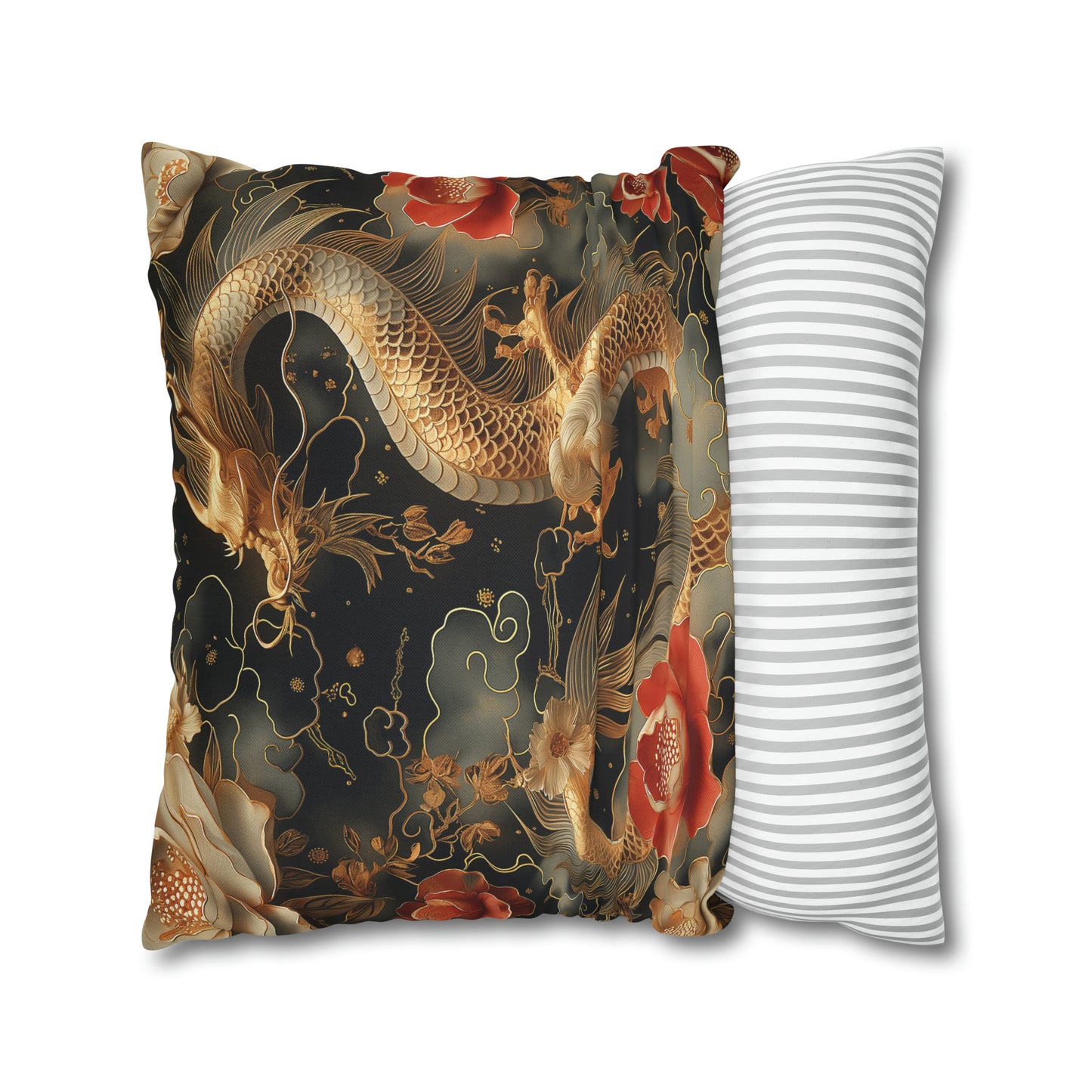 Spun Polyester Square Pillow Gold Dragon