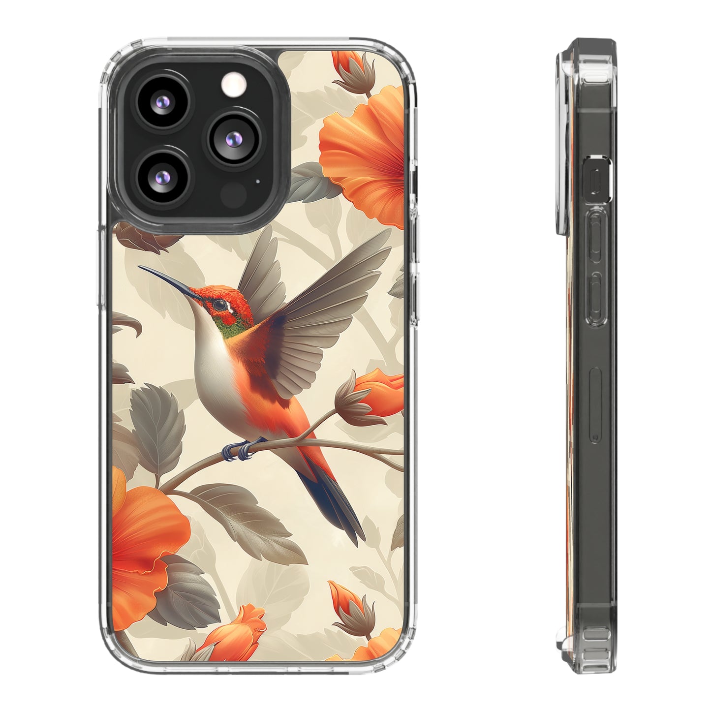 Clear Phone Cases Pastel Flowers Hummingbird