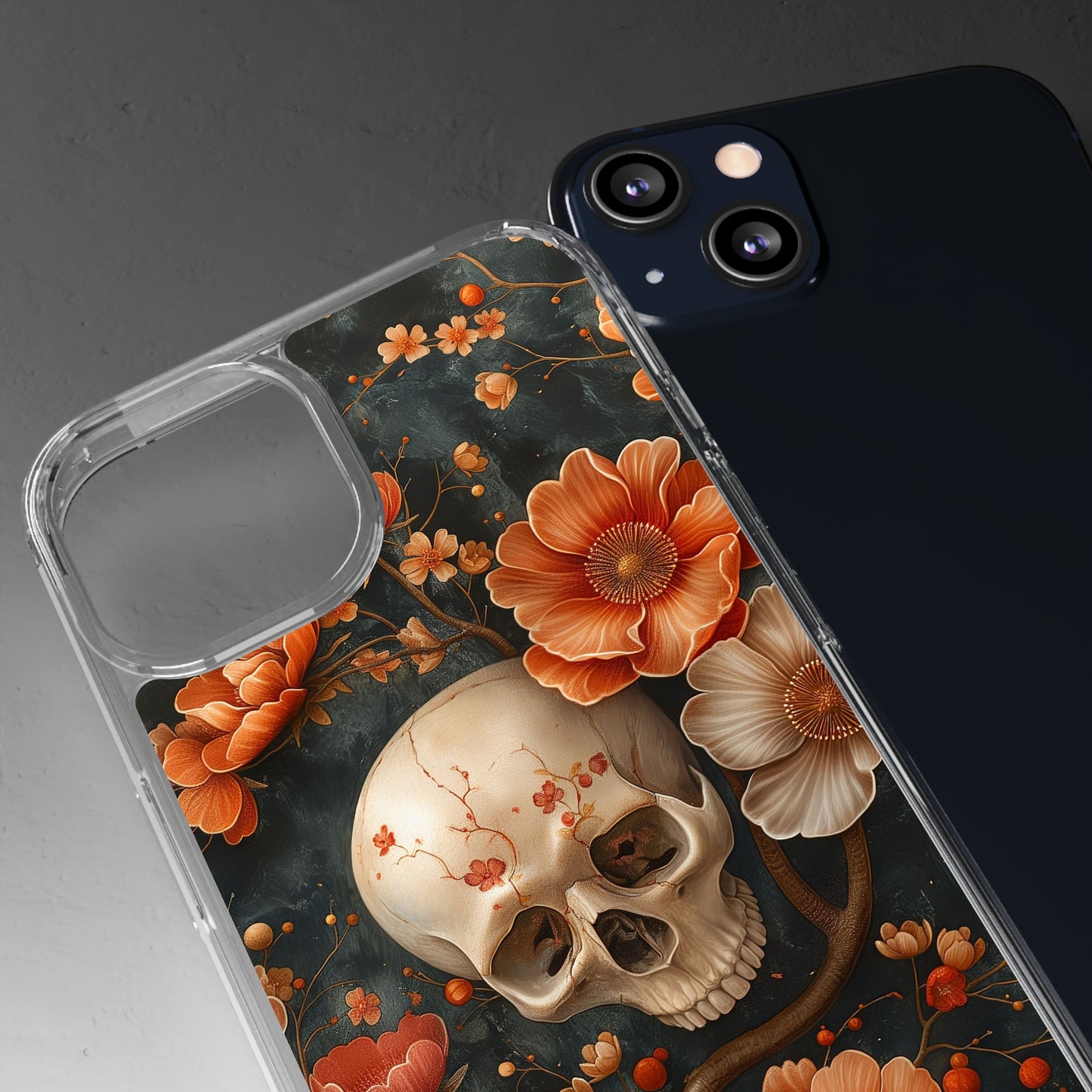 Clear Phone Cases Skull and Flowers Design