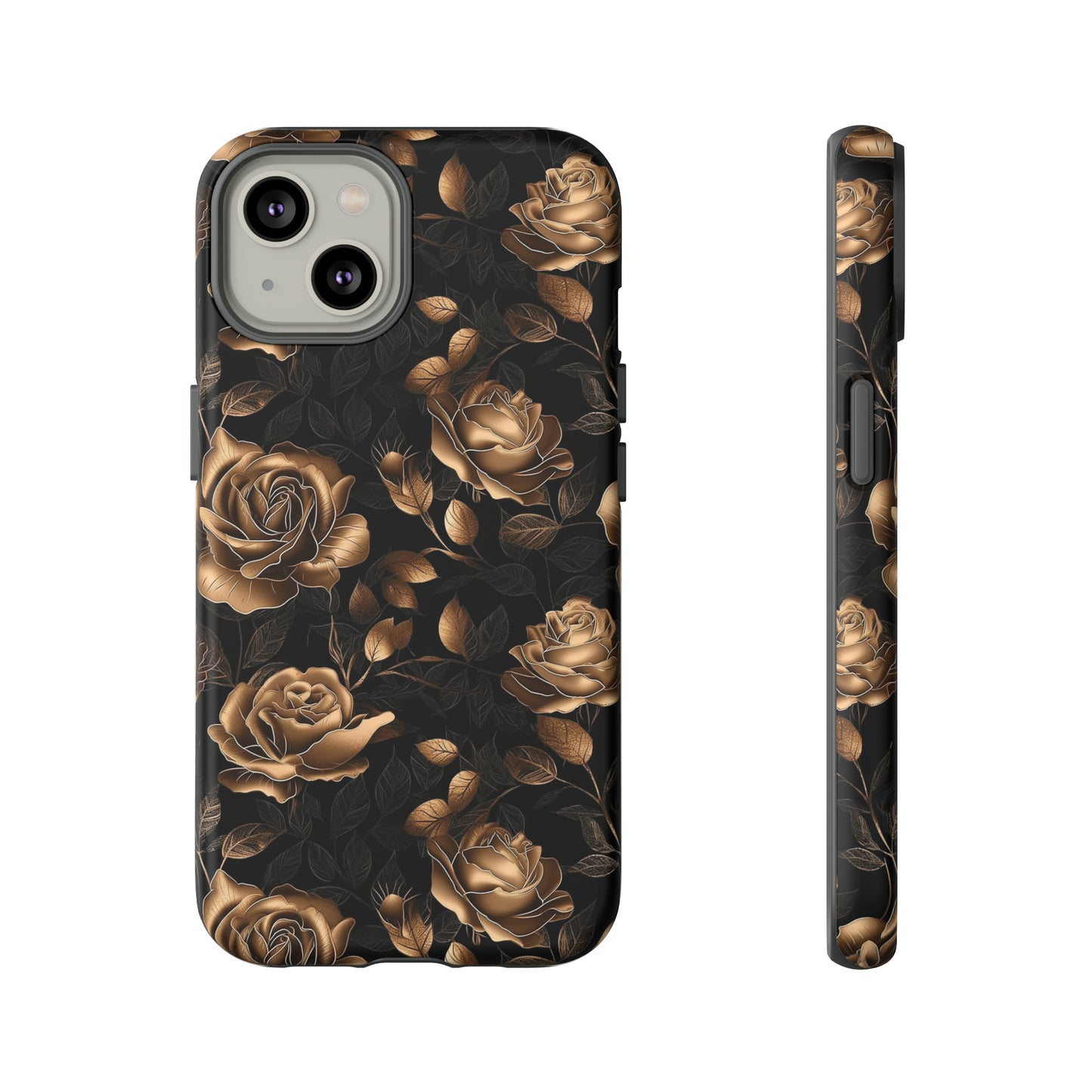 Tough Phone Case Black and Gold Roses