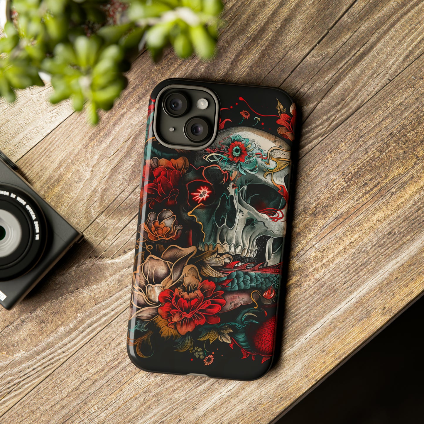 Tough Phone Case Skull and Rose