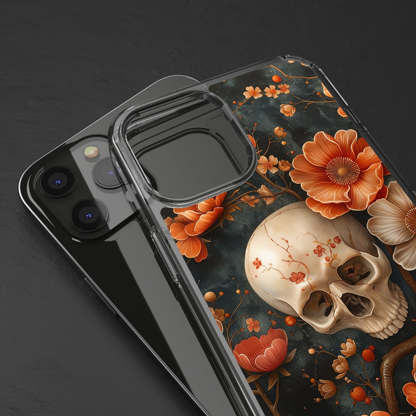 Clear Phone Cases Skull and Flowers Design