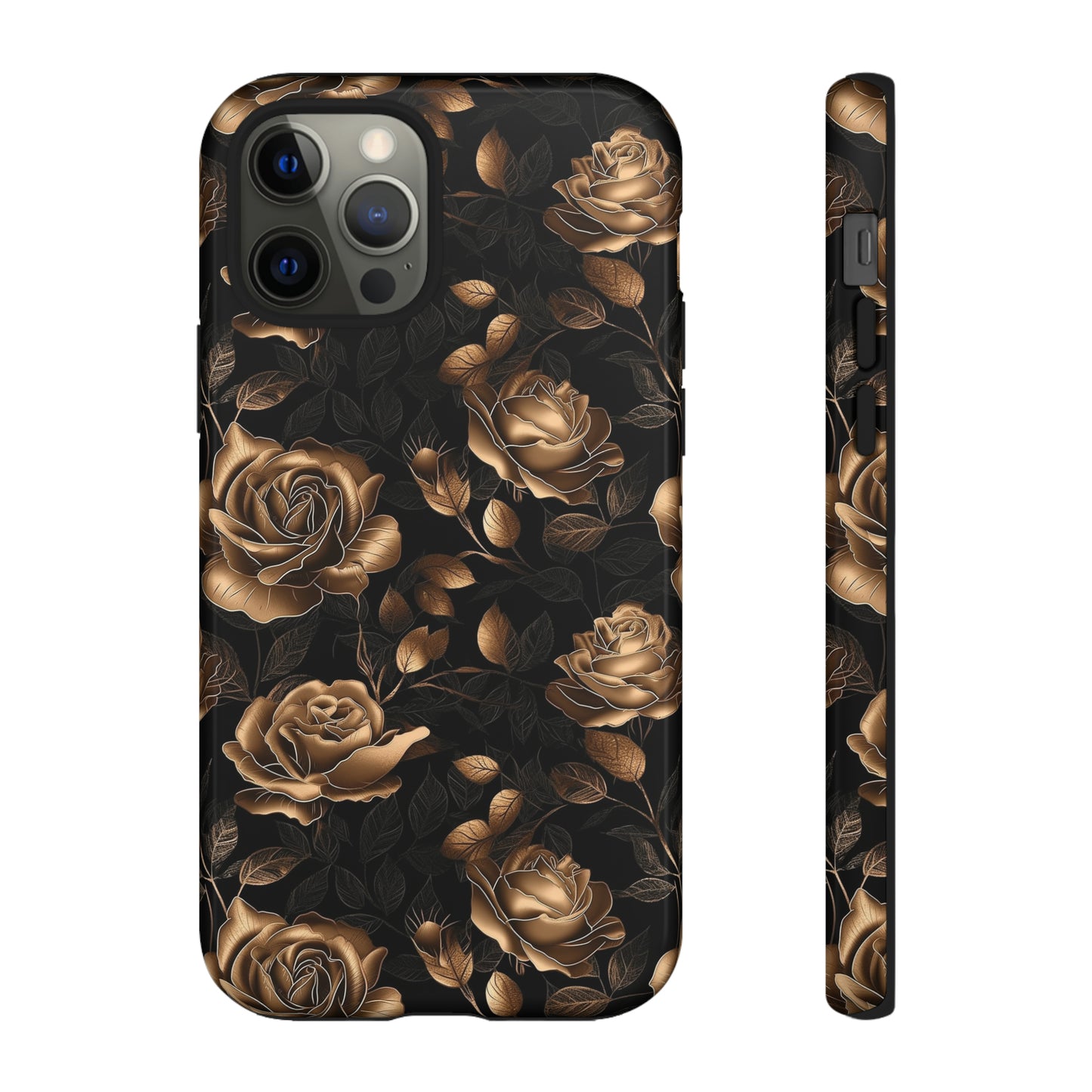 Tough Phone Case Black and Gold Roses