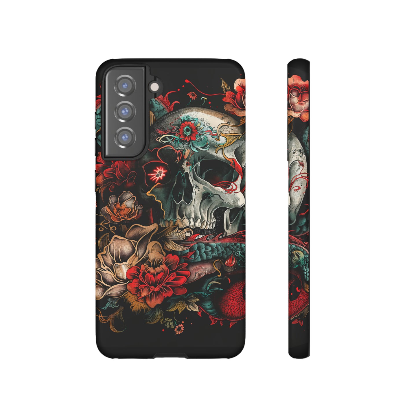 Tough Phone Case Skull and Rose