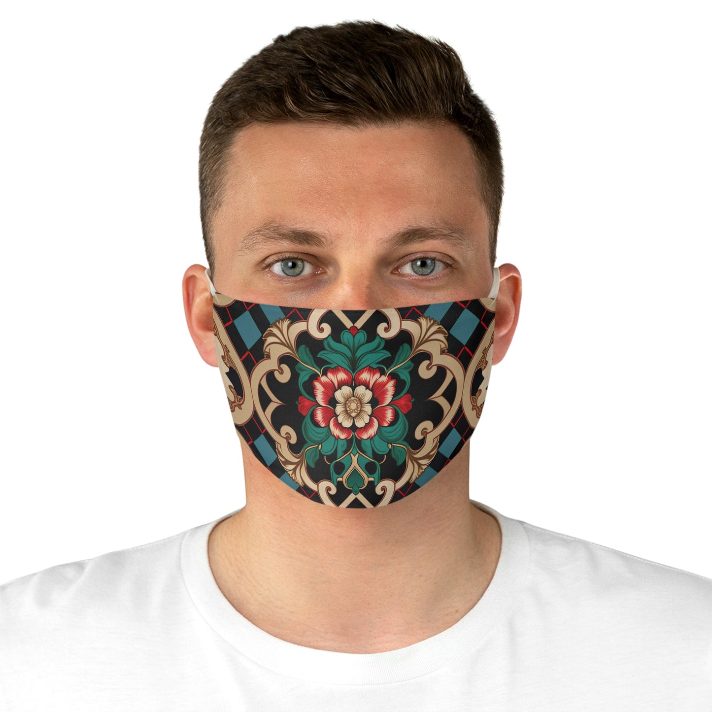 Fabric Face Mask Gold and Green Design