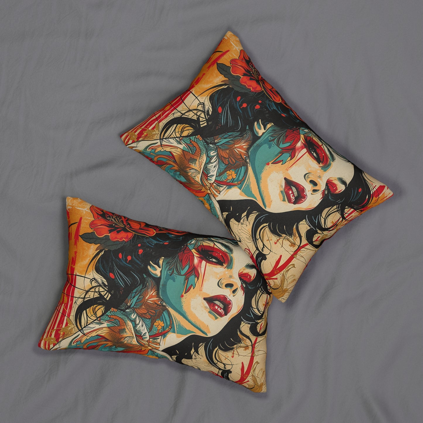 Spun Polyester Lumbar Pillow Graphic Lady