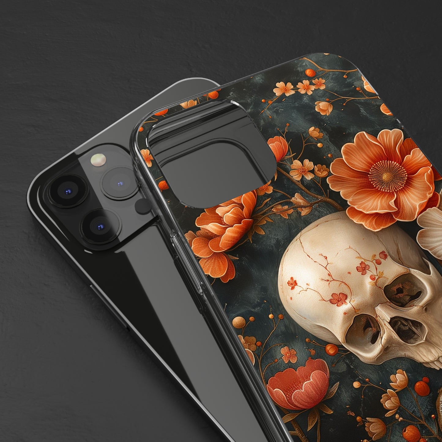 Clear Phone Cases Skull and Flowers Design