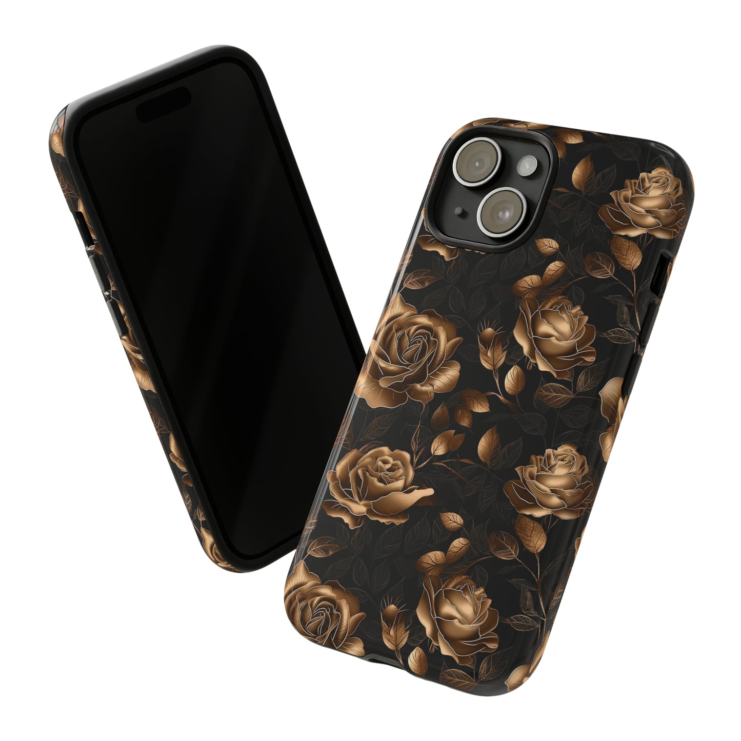 Tough Phone Case Black and Gold Roses