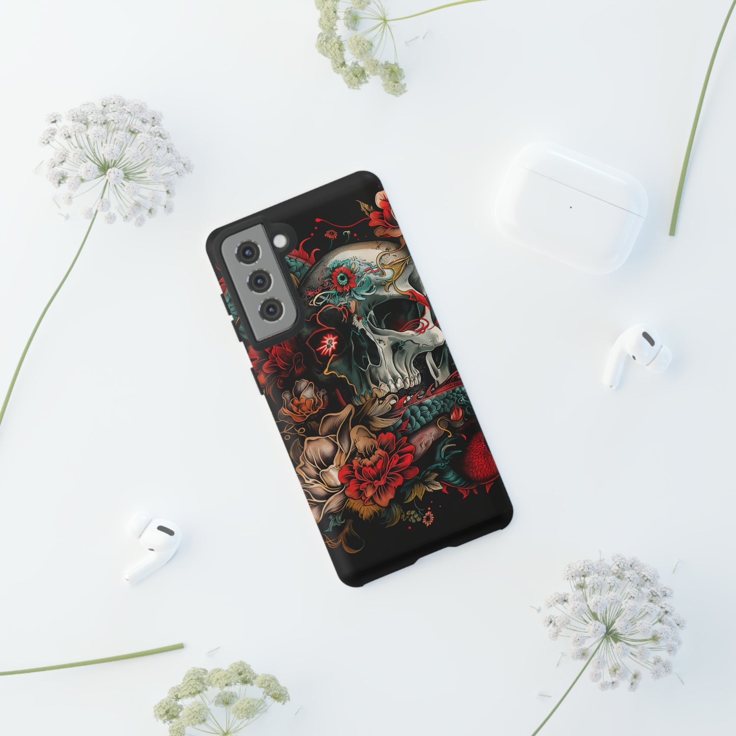 Tough Phone Case Skull and Rose