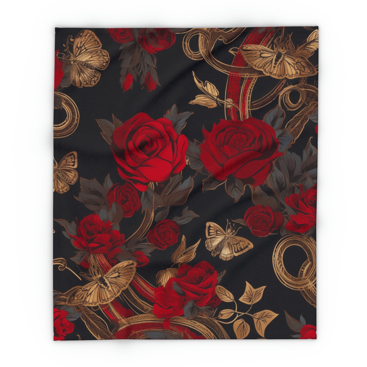 Arctic Fleece Blanket Roses and Gold Butterfly