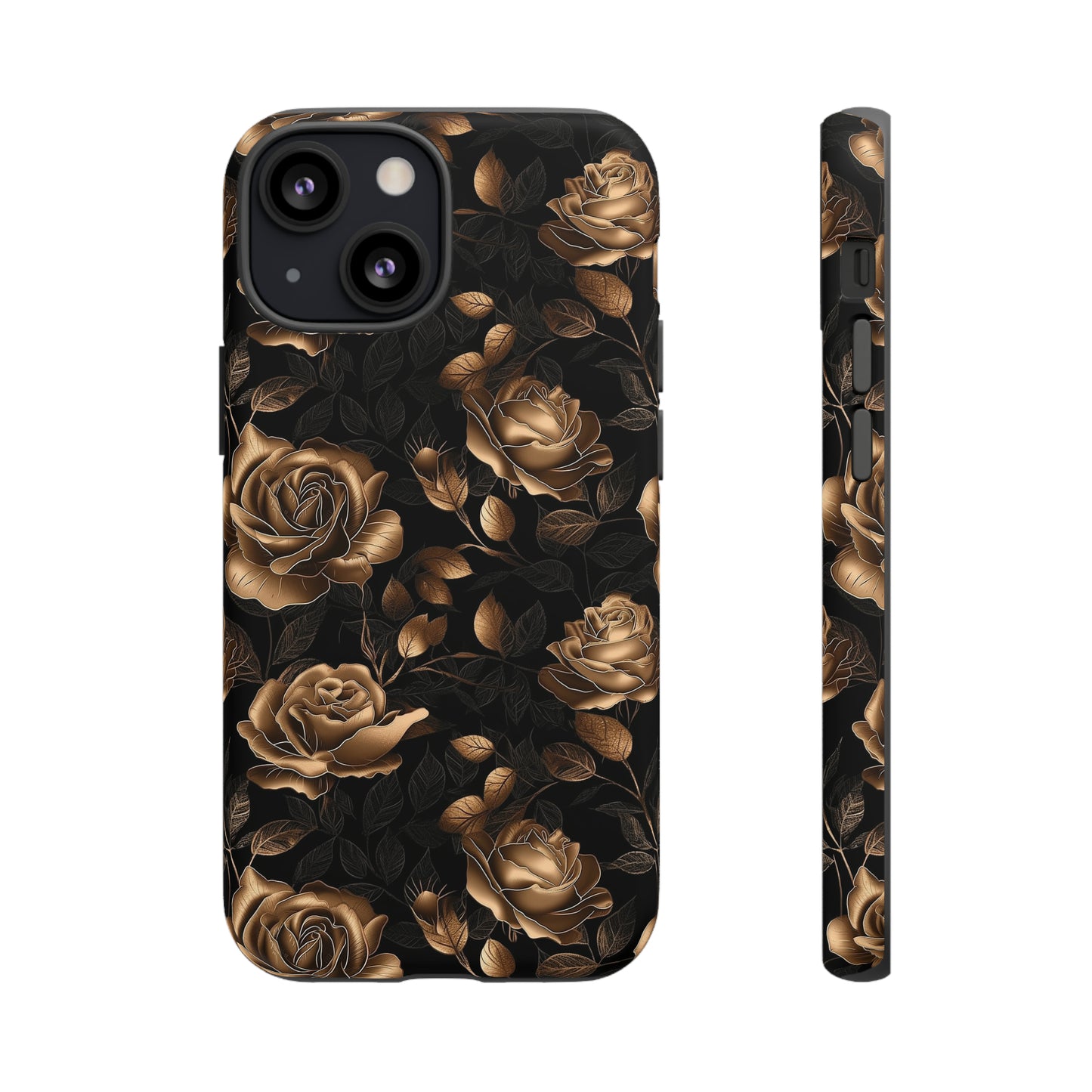 Tough Phone Case Black and Gold Roses