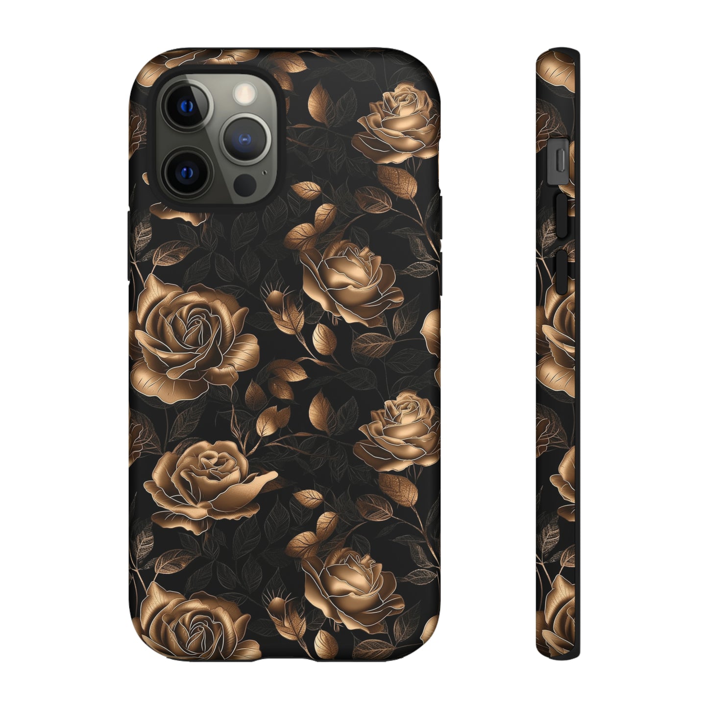 Tough Phone Case Black and Gold Roses