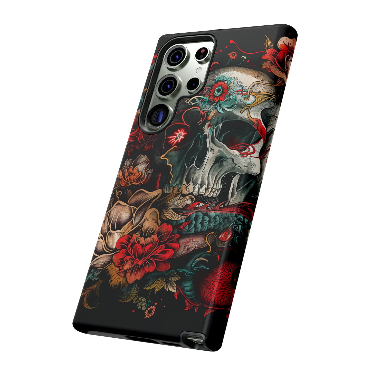 Tough Phone Case Skull and Rose