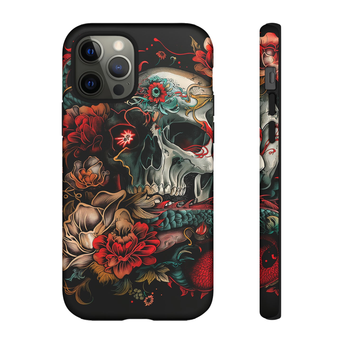 Tough Phone Case Skull and Rose