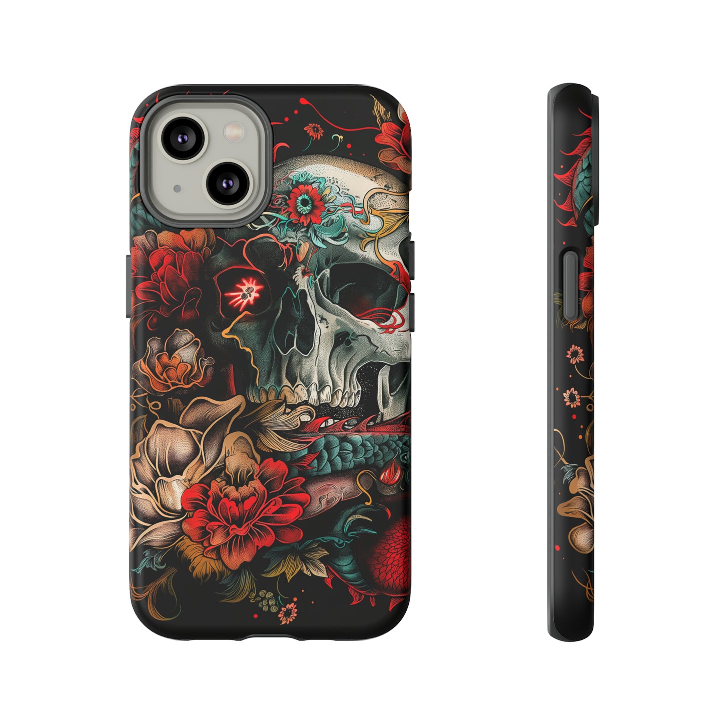 Tough Phone Case Skull and Rose