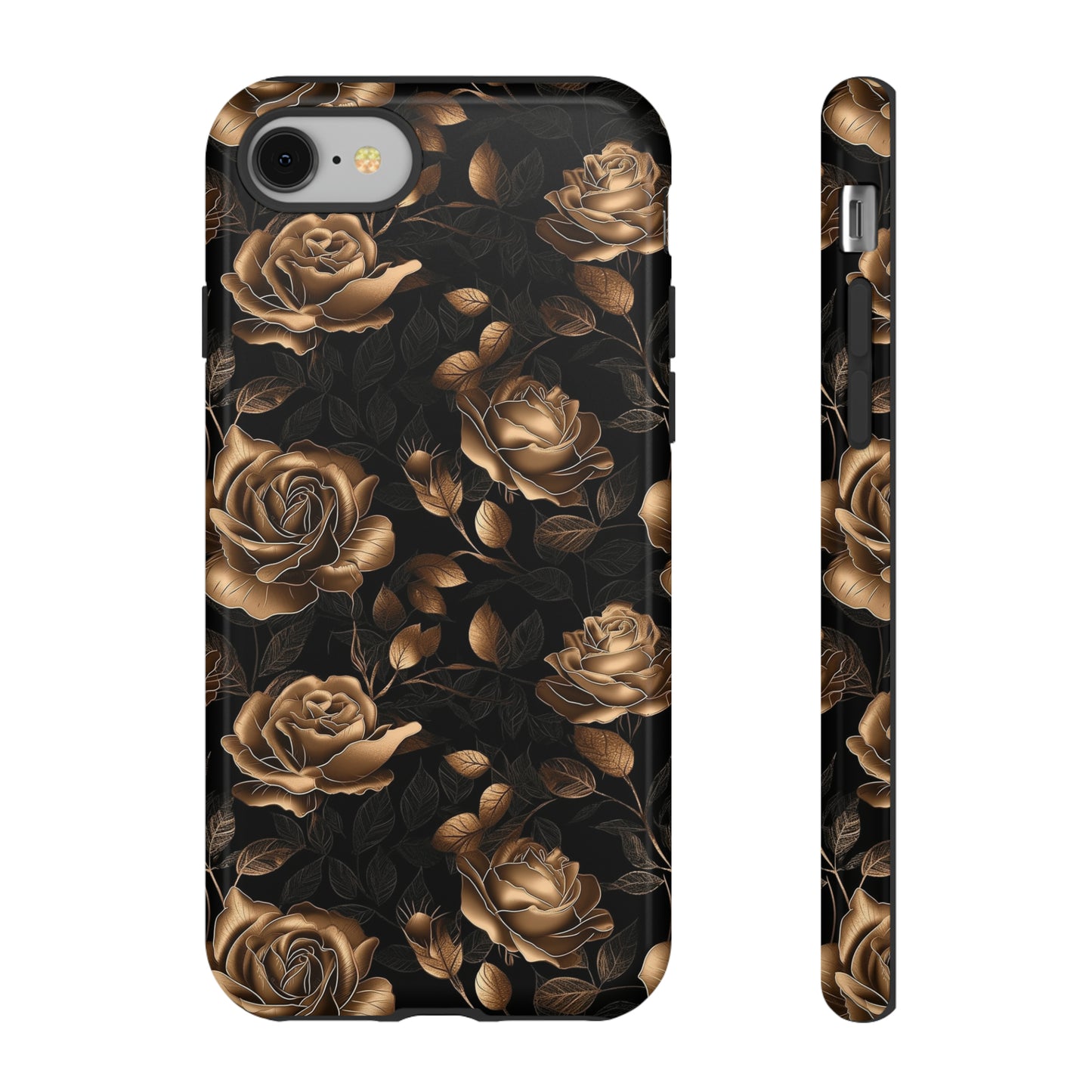 Tough Phone Case Black and Gold Roses