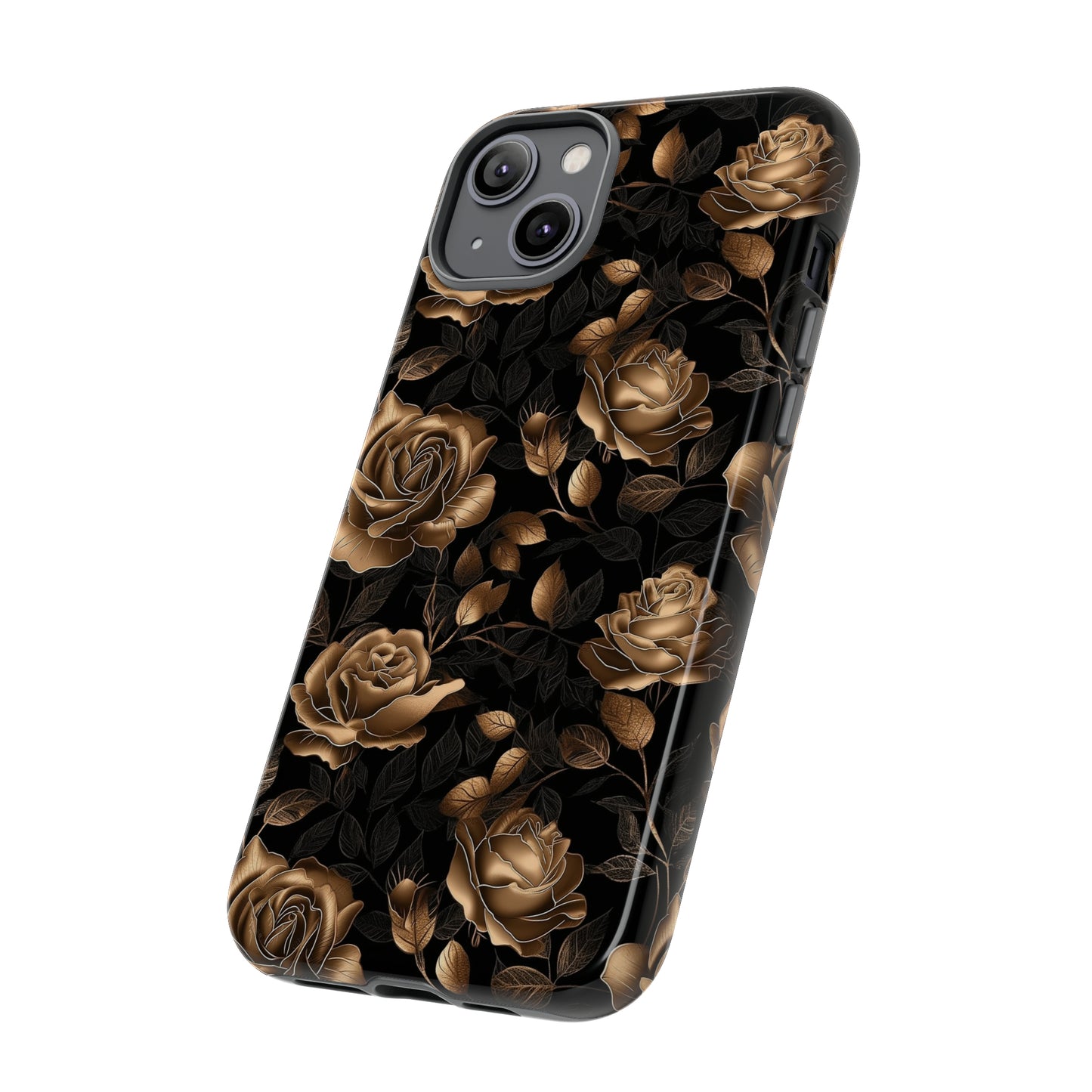 Tough Phone Case Black and Gold Roses