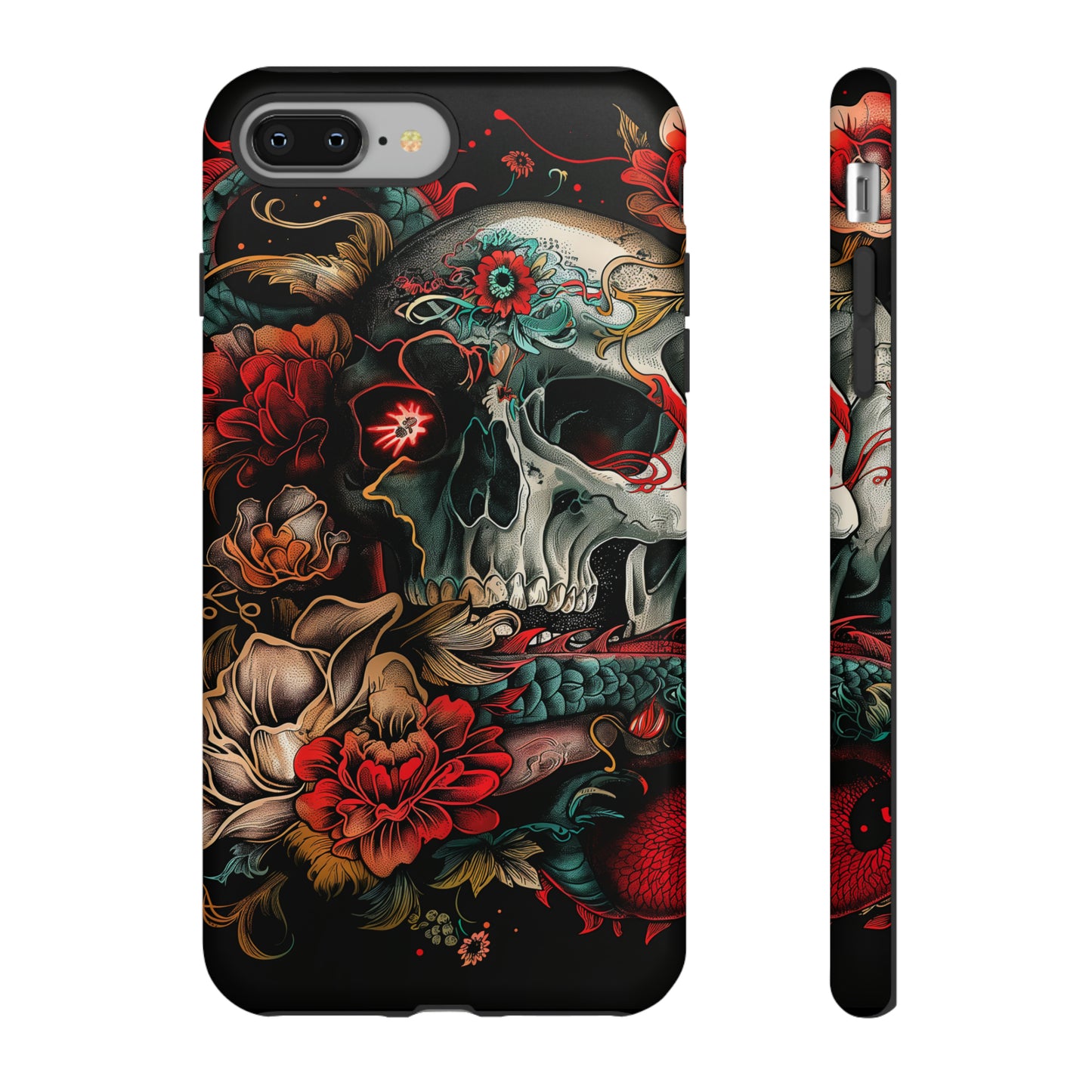 Tough Phone Case Skull and Rose