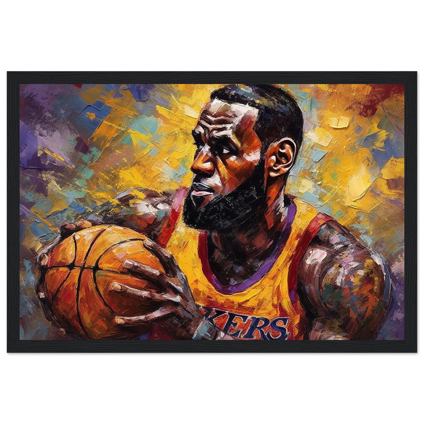 Courtside Majesty Lebron James on Wooden Framed