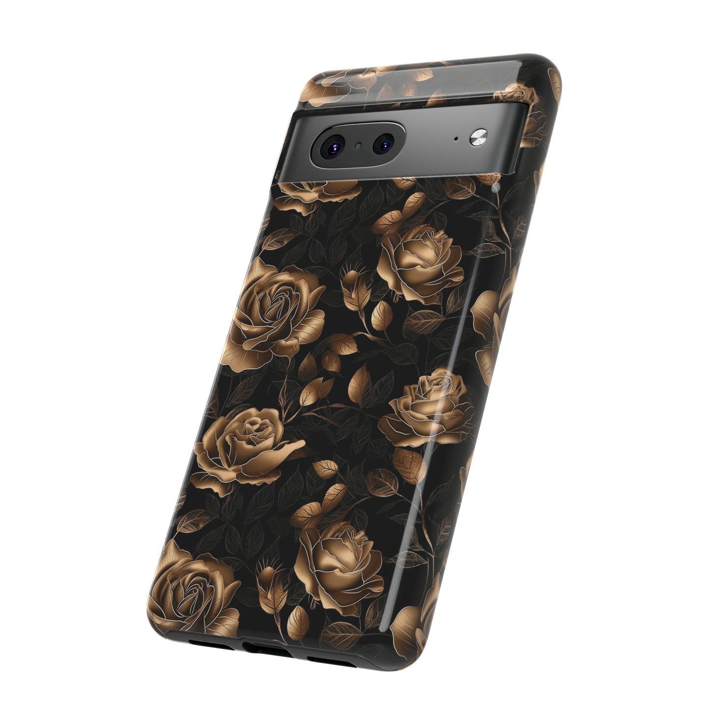 Tough Phone Case Black and Gold Roses