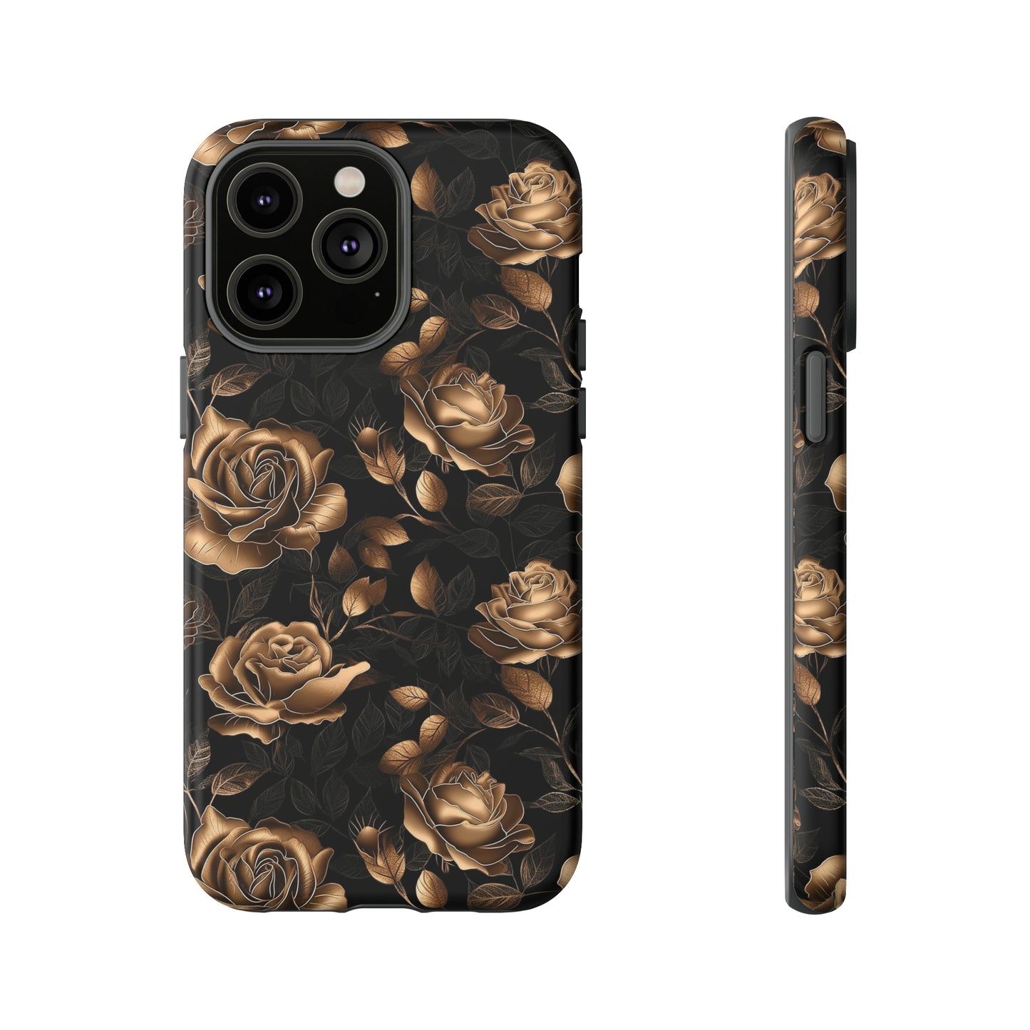 Tough Phone Case Black and Gold Roses