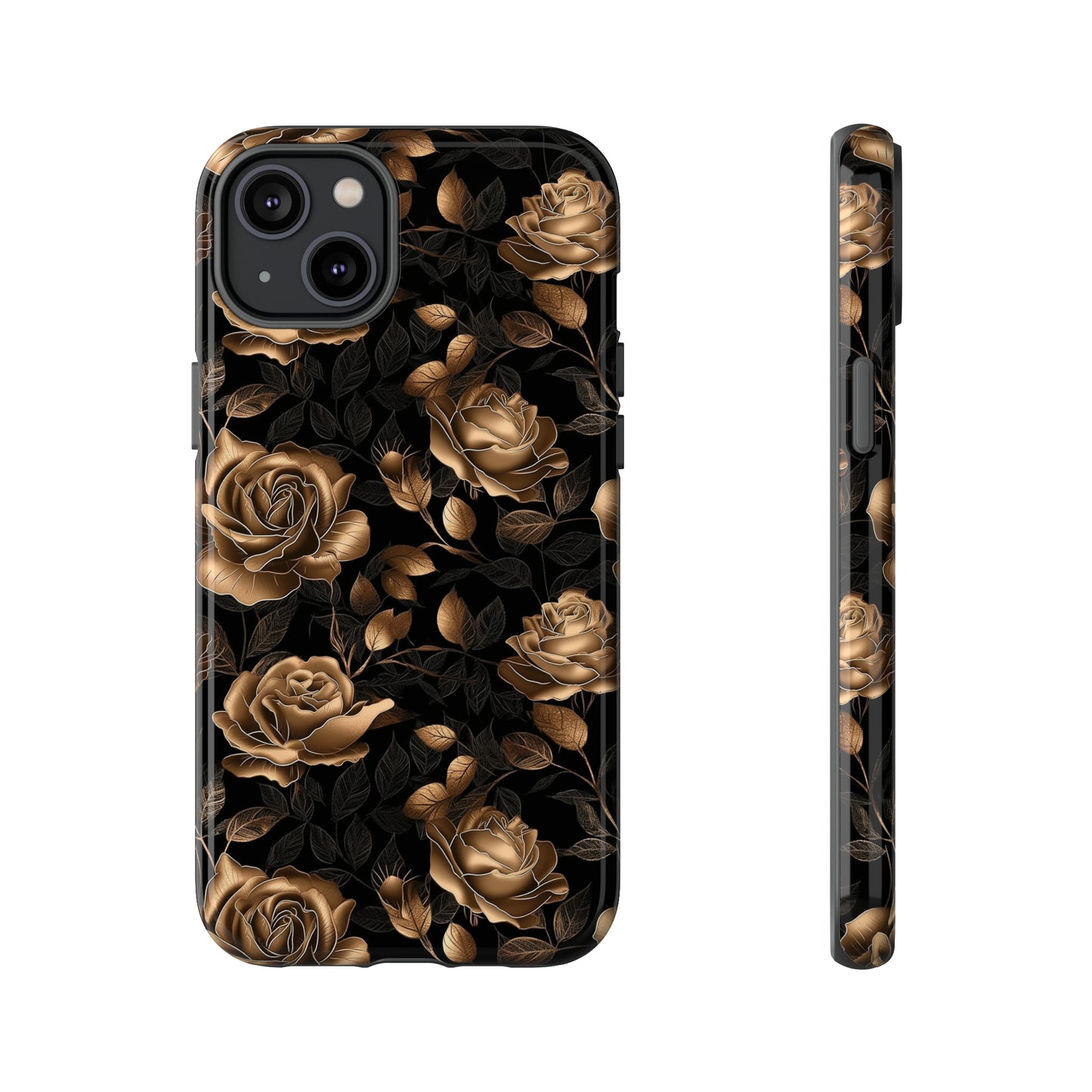 Tough Phone Case Black and Gold Roses