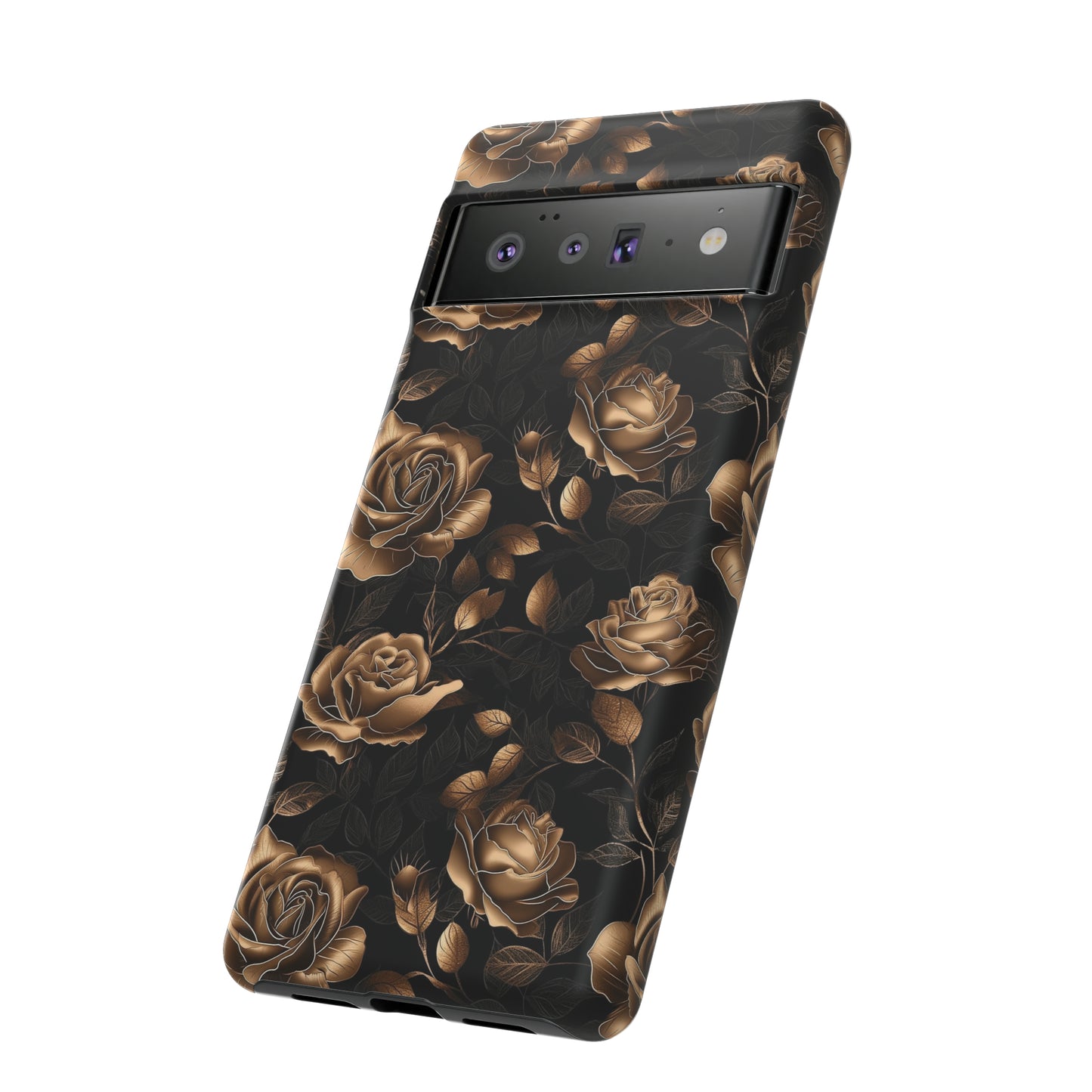 Tough Phone Case Black and Gold Roses