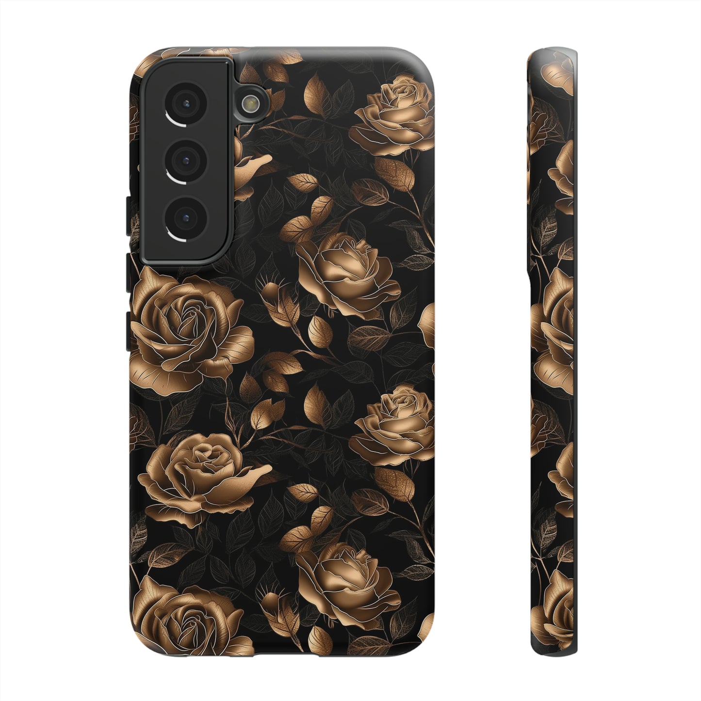 Tough Phone Case Black and Gold Roses