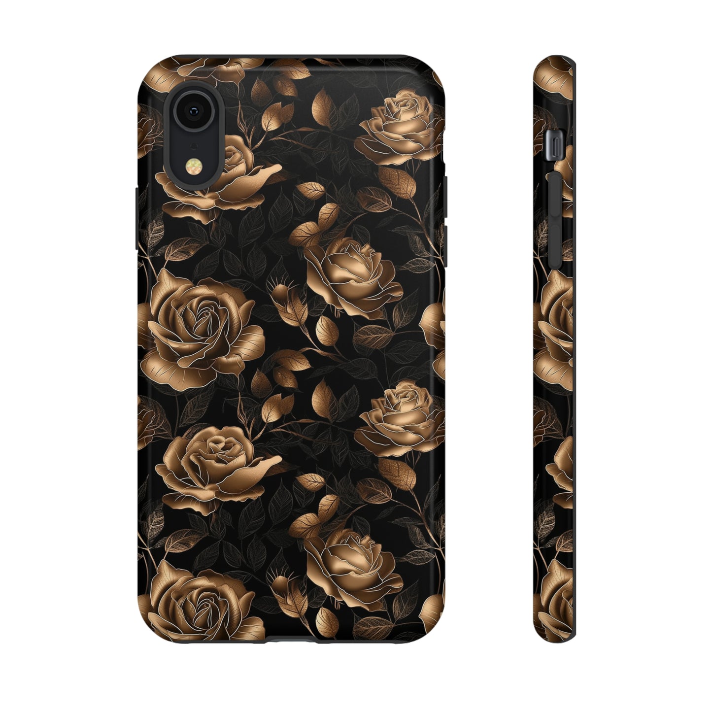 Tough Phone Case Black and Gold Roses