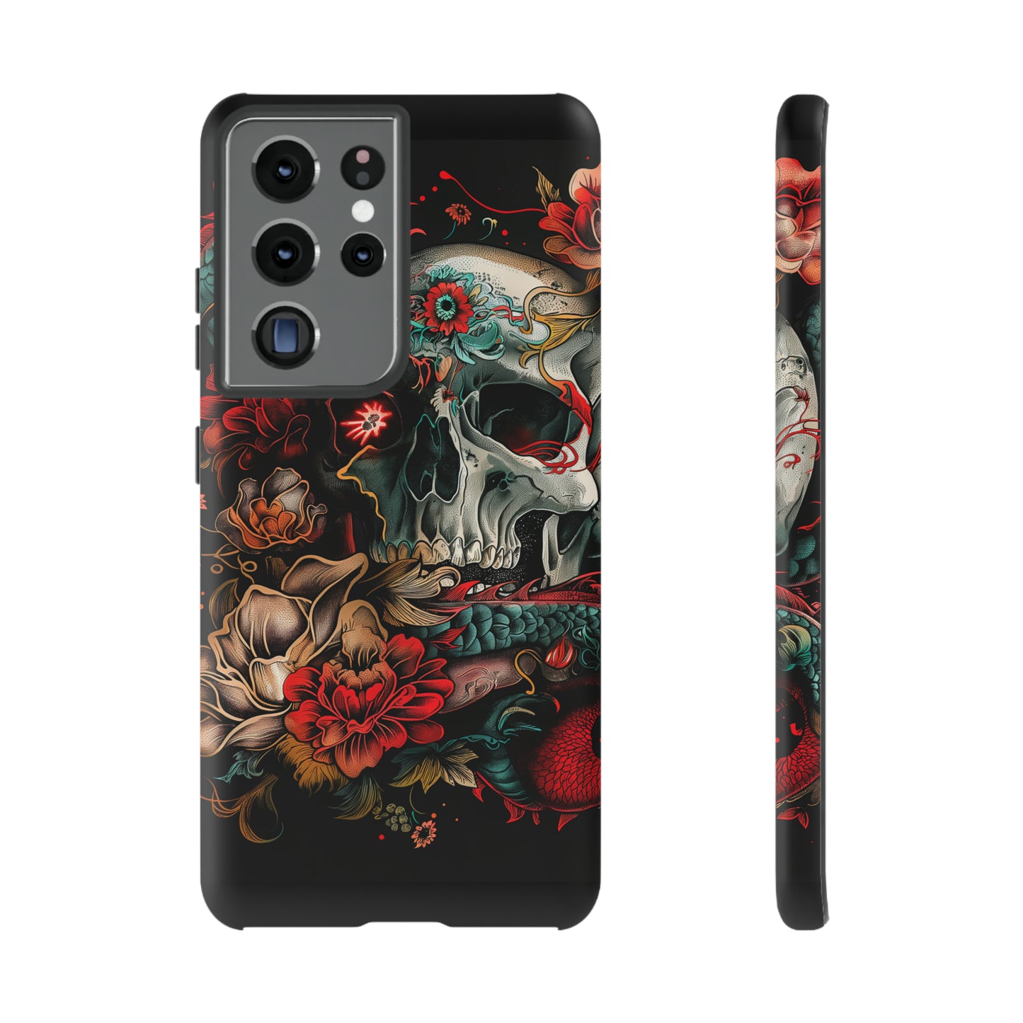 Tough Phone Case Skull and Rose