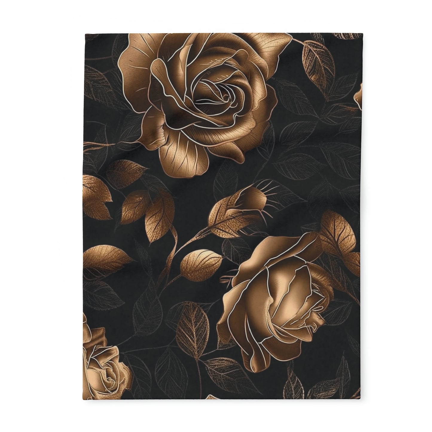 Arctic Fleece Blanket Luxurious Black and Gold Roses